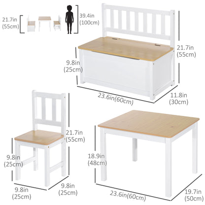 4-Piece Set Kids Wood Table Chair Bench with Storage Function Easy to Clean Gift for Girls Boys Toddlers Age 3 Years up Natural and White Kids Table Sets   at Gallery Canada