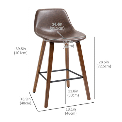 Counter Height Bar stools Set of 2 Mid-Back PU Leather Bar Chairs with Wood Legs, Brown Bar Stools   at Gallery Canada