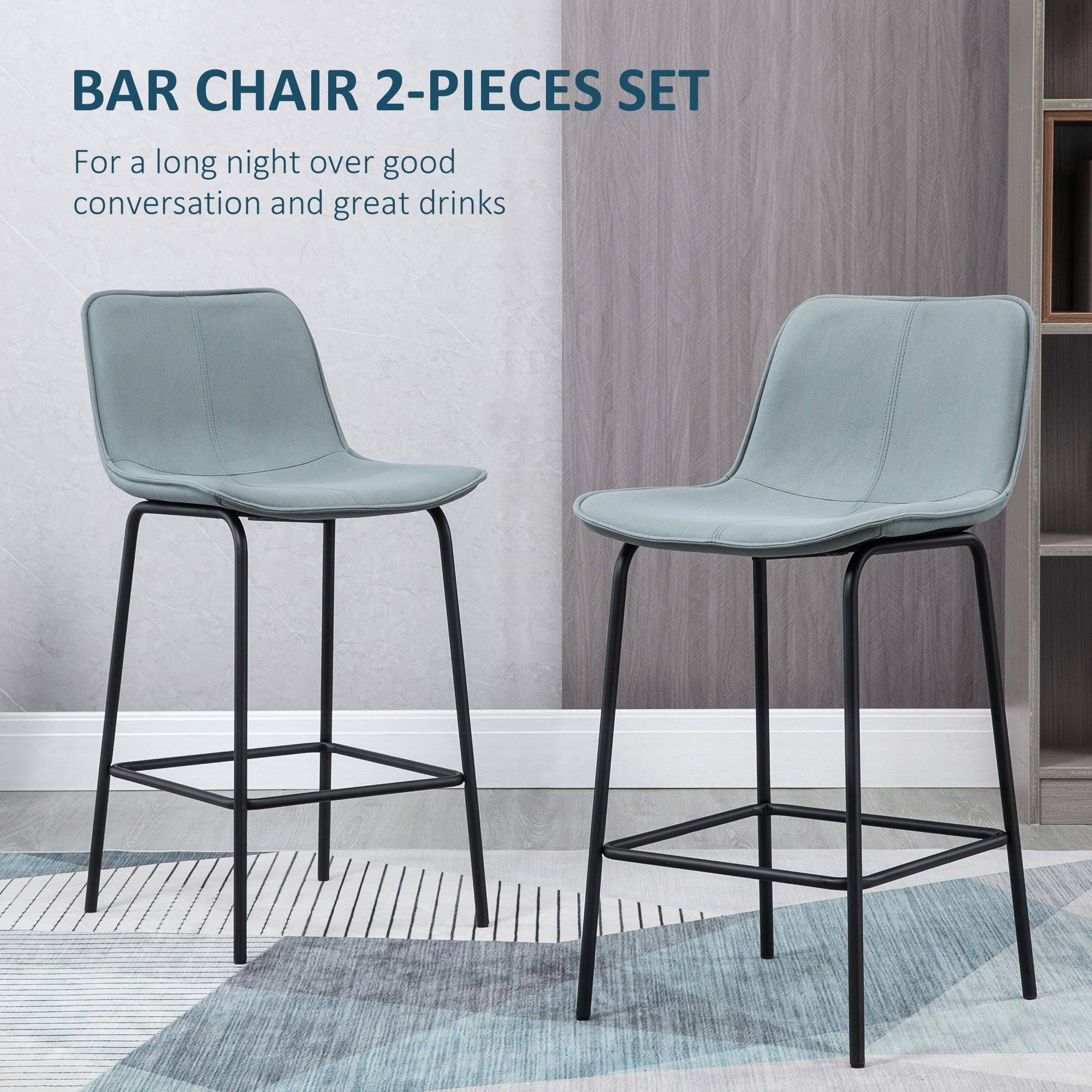 Bar Stools Set of 2, Upholstered Counter Height Bar Chairs, 26