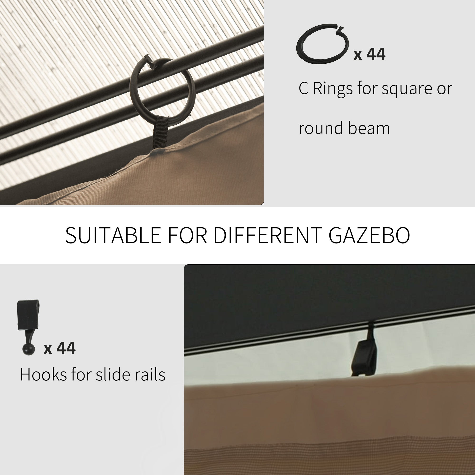 10' x 12' Universal Gazebo Sidewall Set with 4 Panels, Hooks, C-Rings Included for Pergolas &; Cabanas, Brown Gazebo Sidewalls at Gallery Canada