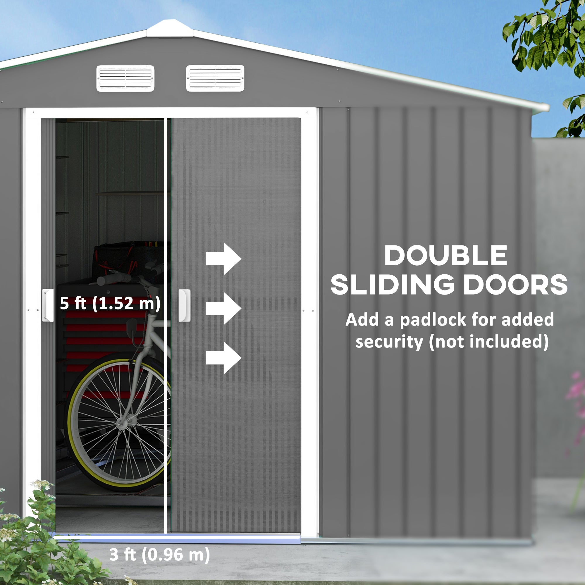 9' x 10.6' Garden Storage Shed w/ Foundation Kit Metal Tool Storage House w/ Double Doors Light Grey Sheds at Gallery Canada