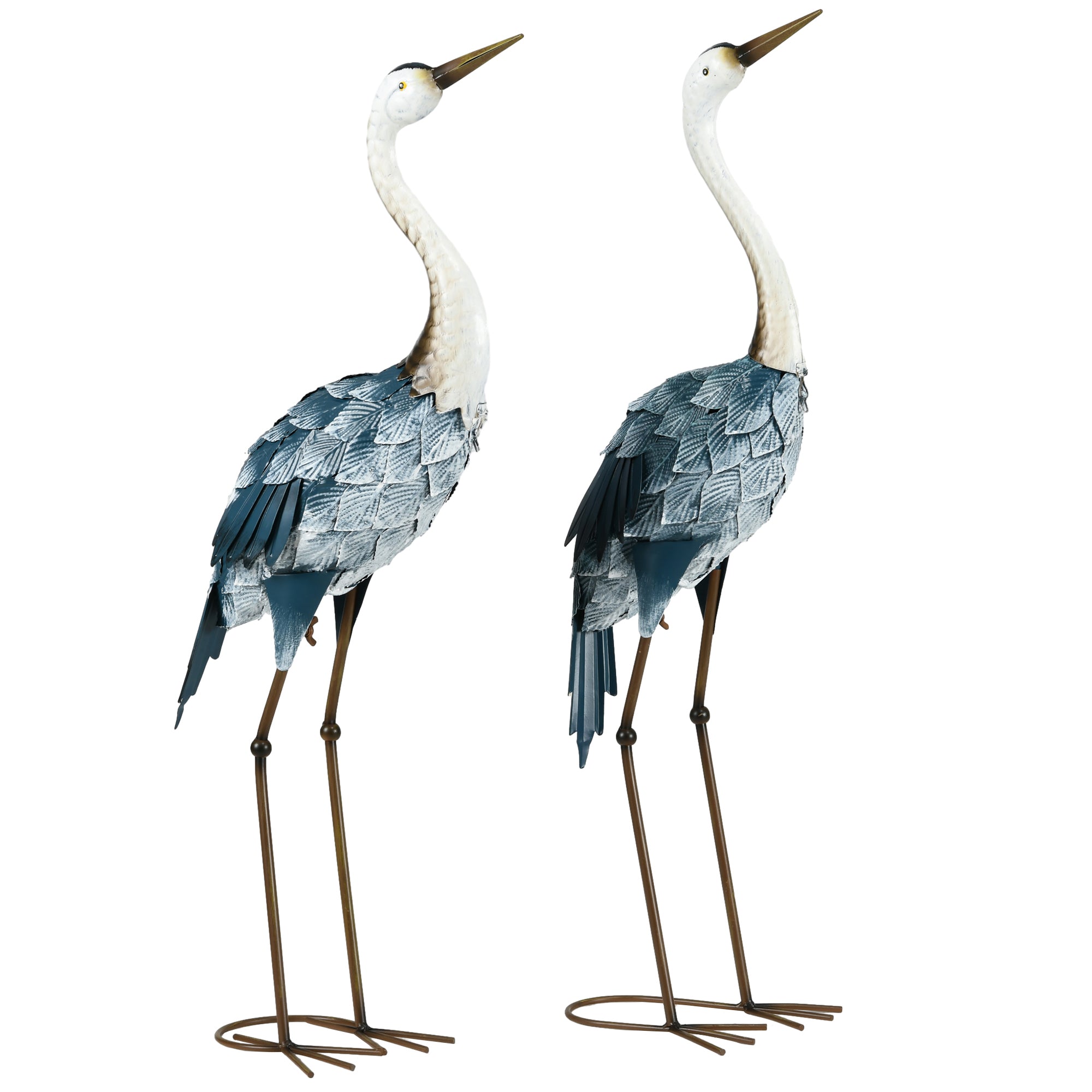 Set of 2 Garden Sculptures Crane Statues Lawn Patio Backyard Ornaments, 28.5