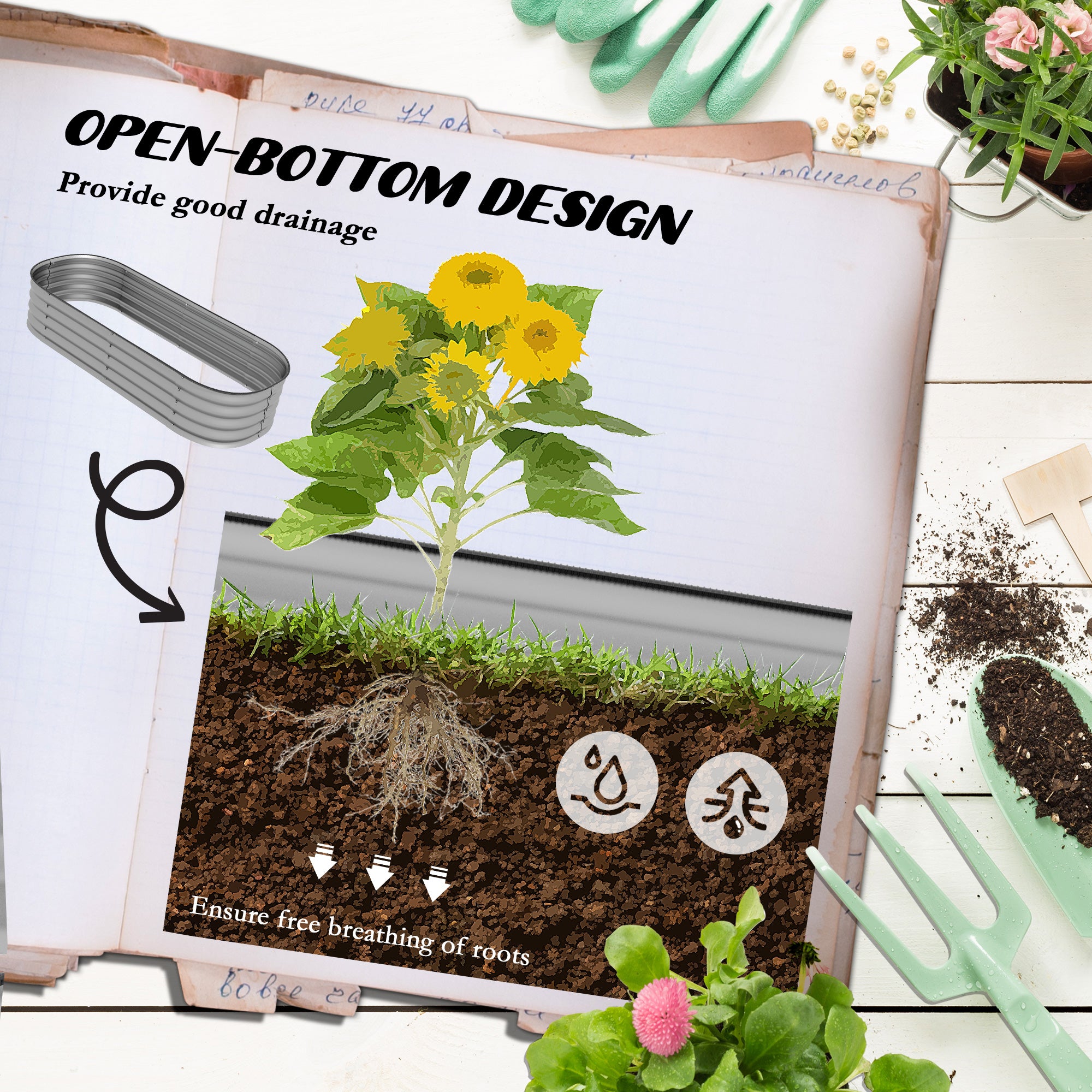 4.9 x 2 x 1ft Galvanized Raised Garden Bed Kit, Metal Planter Box with Safety Edging, Silver Galvanized Planter Boxes at Gallery Canada