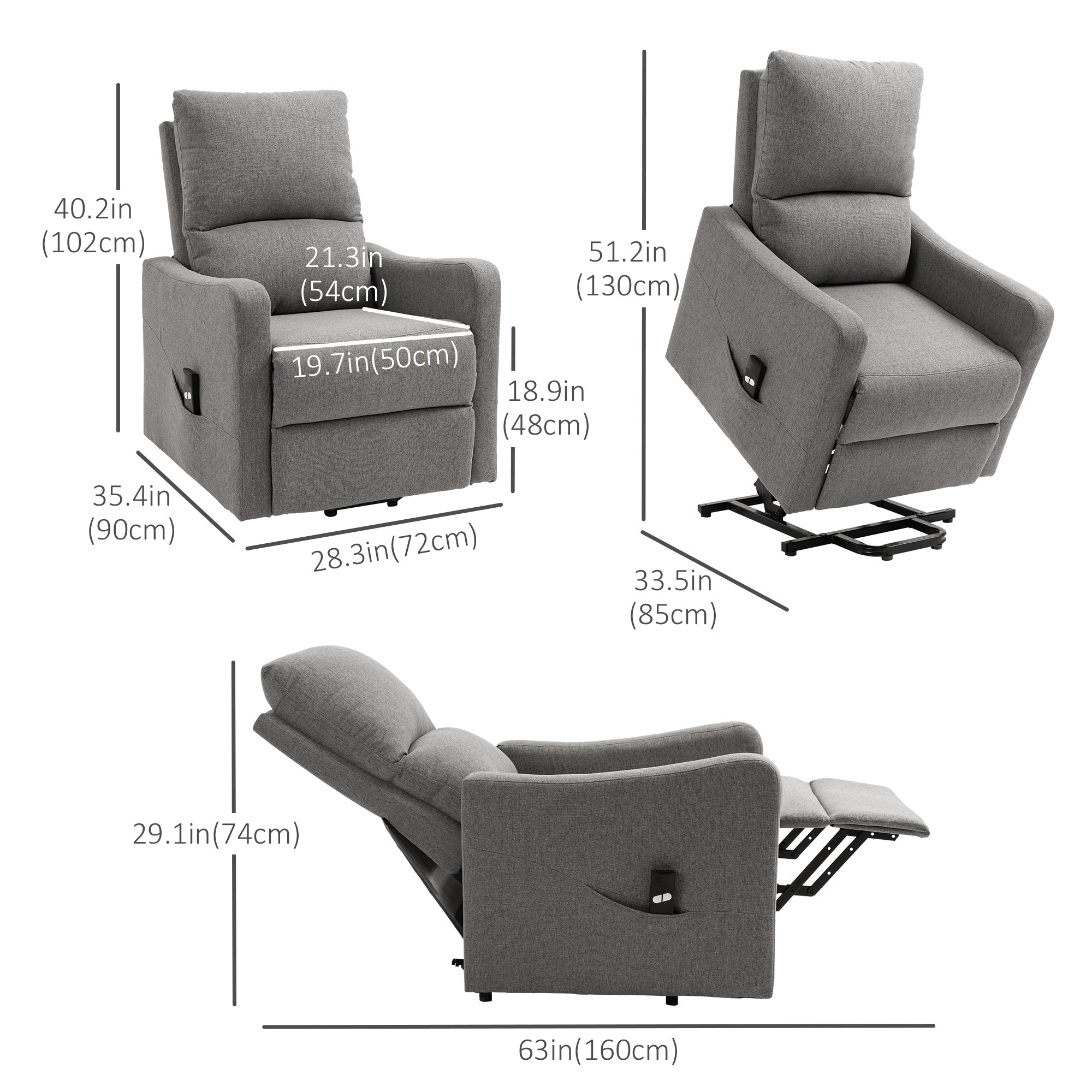 Electric Lift Recliner Chair Rising Power Chaise Lounge Fabric Sofa with Remote Control &; Side Pocket for Living Room Electric Power Lift Chairs   at Gallery Canada