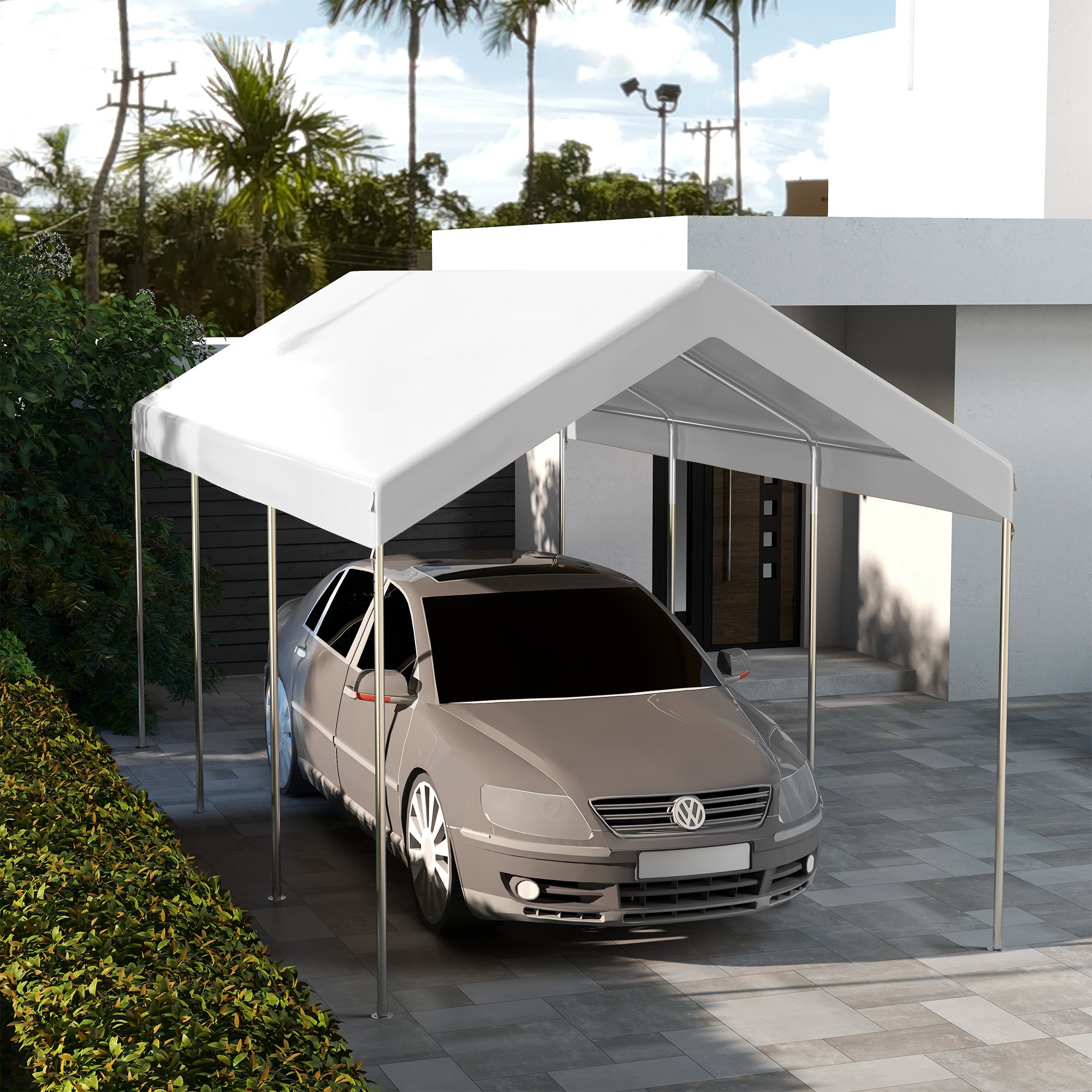 10 x 20ft Carport Replacement Canopy, UV Resistant Garage Car Cover with Ball Bungee Cords, White Gazebo Canopy Replacement at Gallery Canada