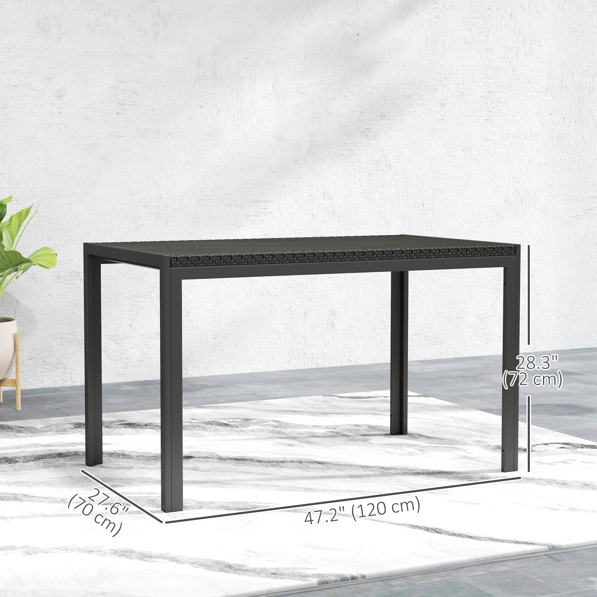Rectangular Outdoor Dining Table, 4-Seat Patio Table with PE Rattan Wicker Tabletop for Backyard and Lawn, Black Patio Dinning Tables at Gallery Canada