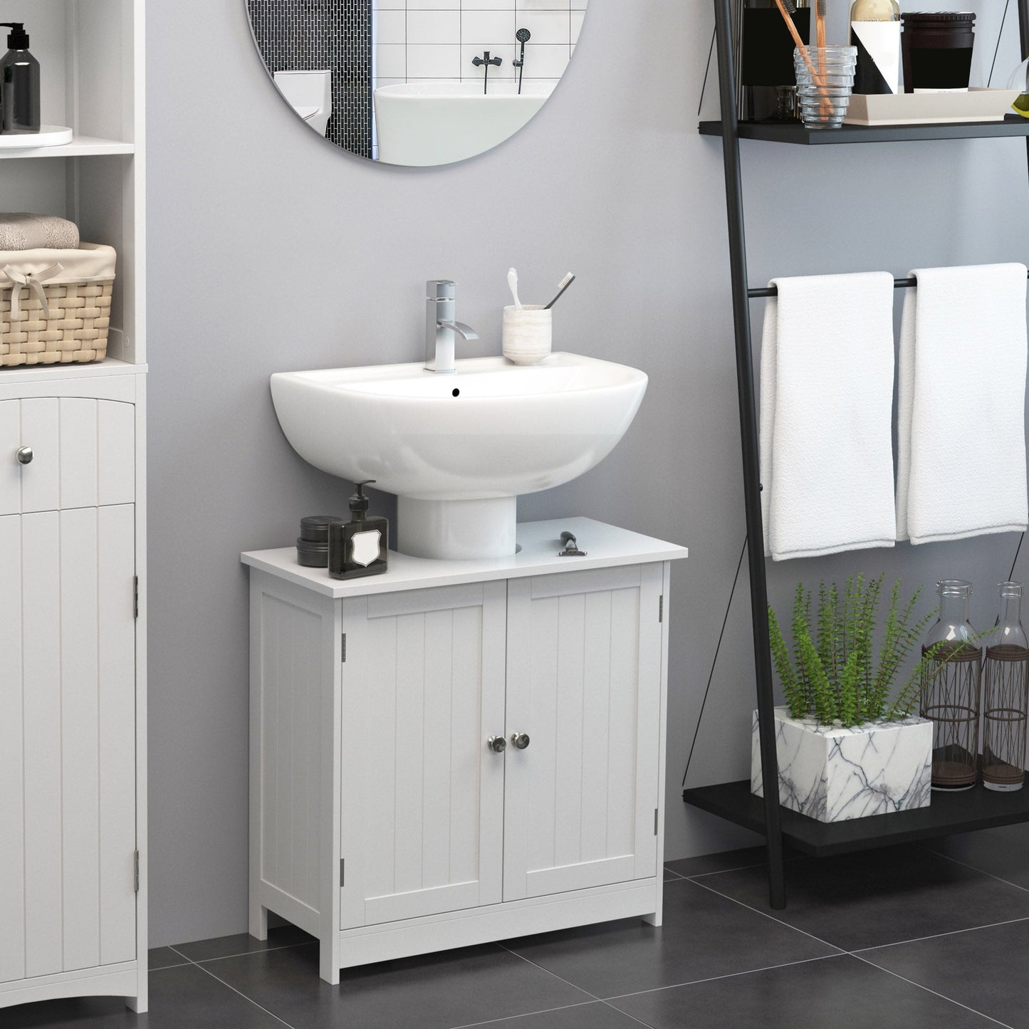 Under Sink Bathroom Cabinet with 2 Doors and Shelf, Pedestal Sink Bathroom Vanity Furniture, White Bathroom Cabinets   at Gallery Canada