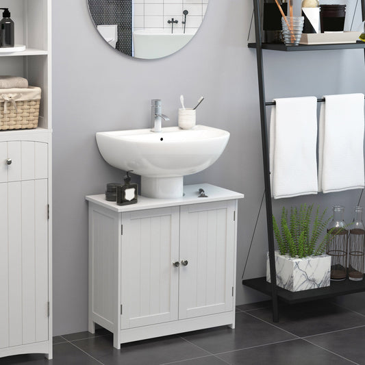 Under Sink Bathroom Cabinet with 2 Doors and Shelf, Pedestal Sink Bathroom Vanity Furniture, White - Gallery Canada