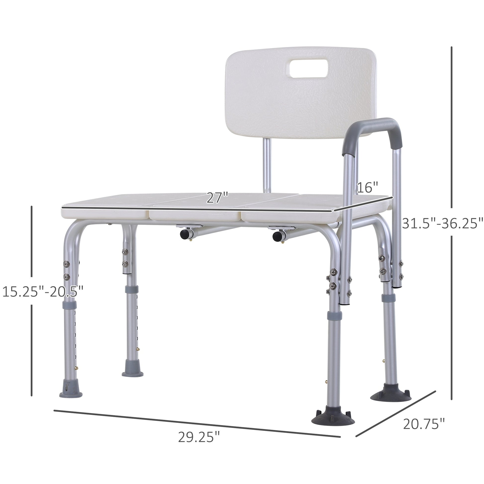 6-Level Adjustable Bath and Shower Transfer Bench Aluminum Chair with Non-Slip Feet, Armrest &; Backrest, White - Gallery Canada