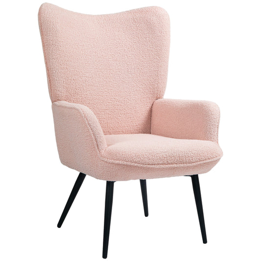 Accent Sherpa Chair, Upholstered Armchair, Fluffy Wingback Chair for Living Room, Reading Room, Pink Accent Chairs   at Gallery Canada