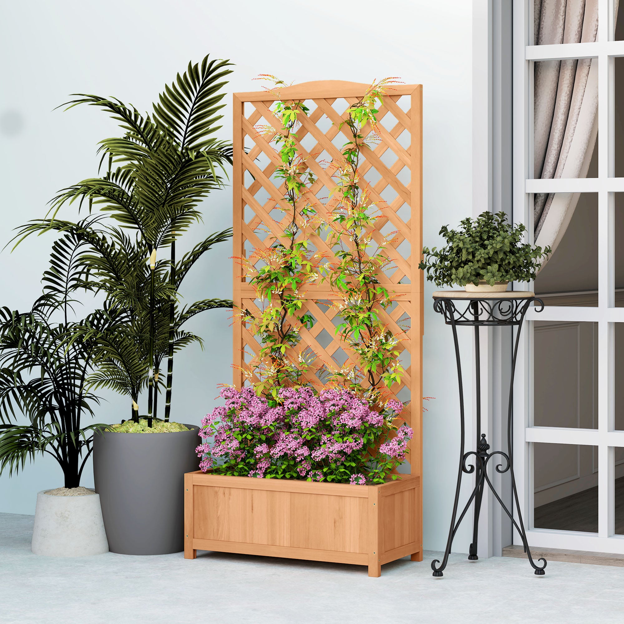 Wood Planter with Trellis for Vine Climbing, Raised Garden Bed to Grow Vegetables for Backyard, 30