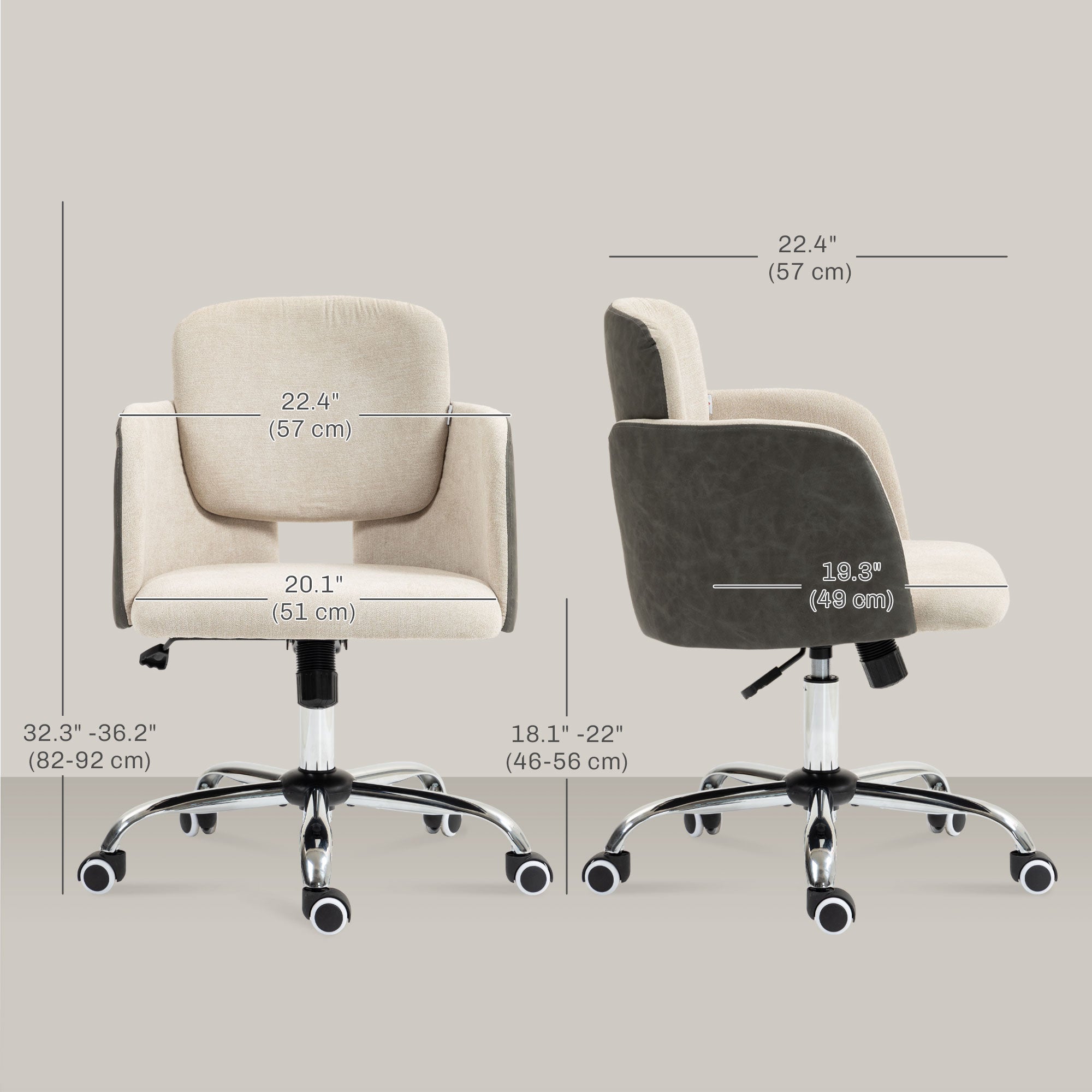 Small Desk Chair, Height Adjustable Fabric Office Chair with Swivel Wheels, Tilt Function, Computer Chair, Cream White Task Chairs   at Gallery Canada