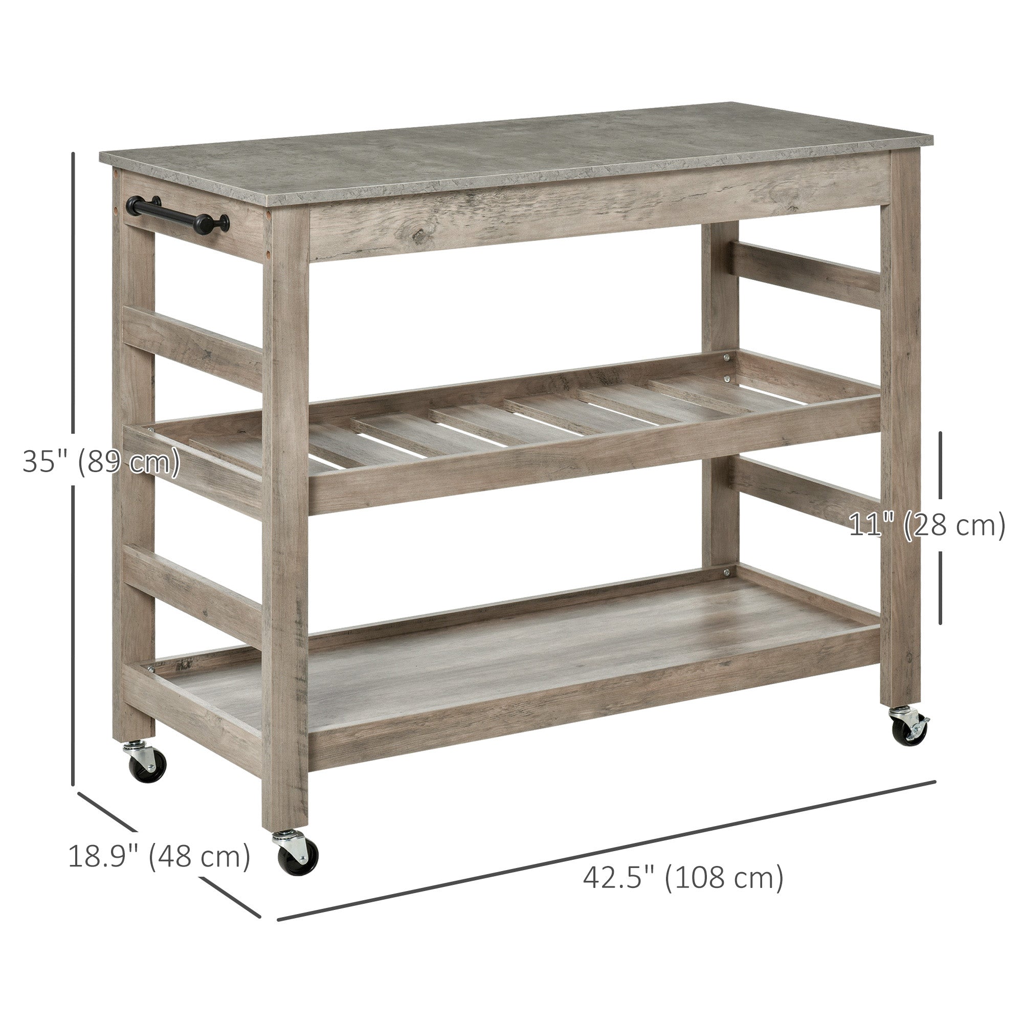 Kitchen Cart Rolling Kitchen Island Utility Trolley with Concrete Effect Top &; Storage Wine Rack, Grey Kitchen Islands & Kitchen Carts at Gallery Canada