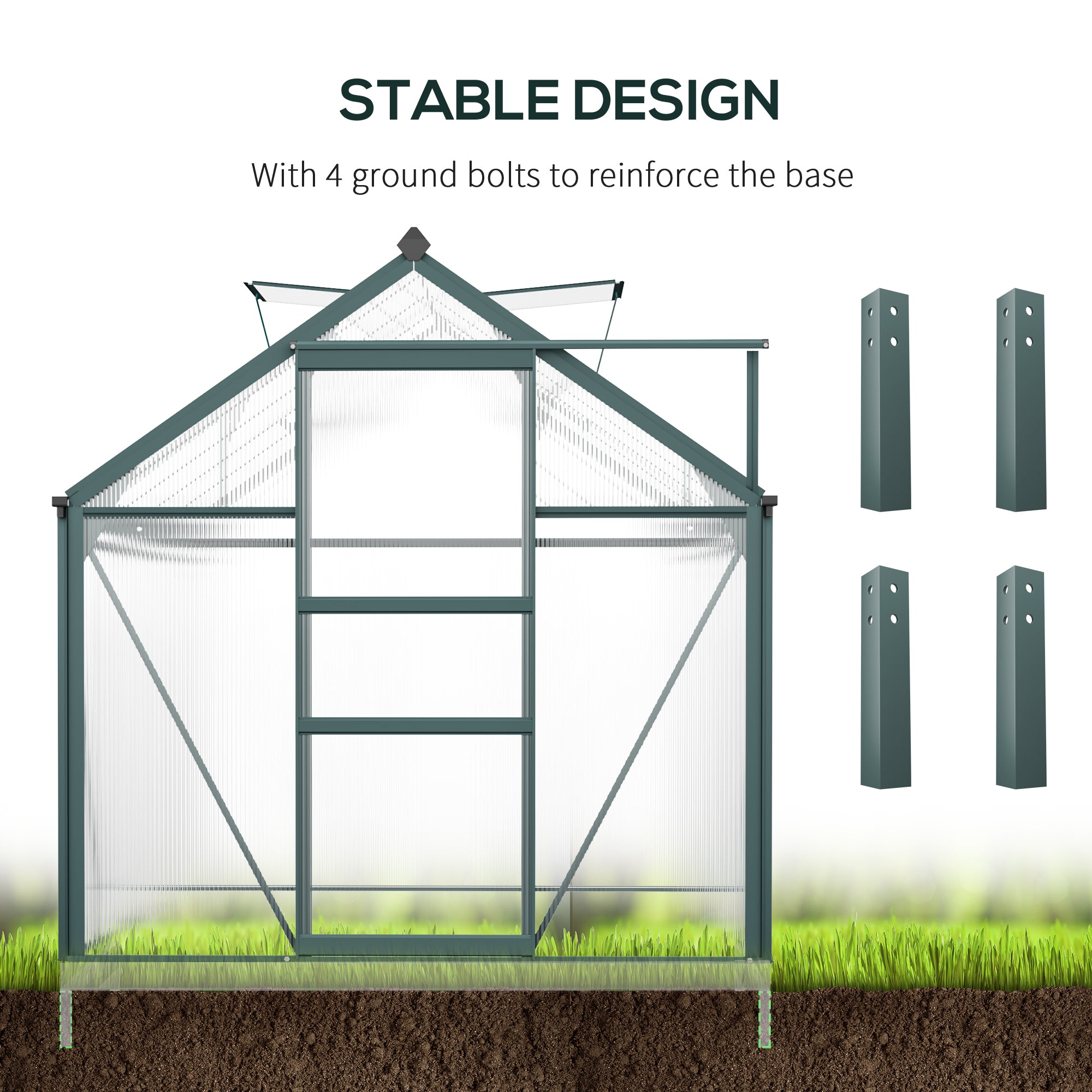 6' x 10' x 6.6' Polycarbonate Greenhouse, Walk-In Green House Kit Garden, Plants Grow, Galvanized Sheet Aluminum Frame with Rain Gutter, Vents and Sliding Door, Green Walk In Greenhouses at Gallery Canada