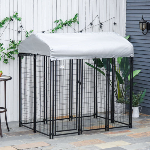 6' x 4' x 6' Large Outdoor Dog Kennel Steel Fence with UV-Resistant Oxford Cloth Roof &; Secure Lock