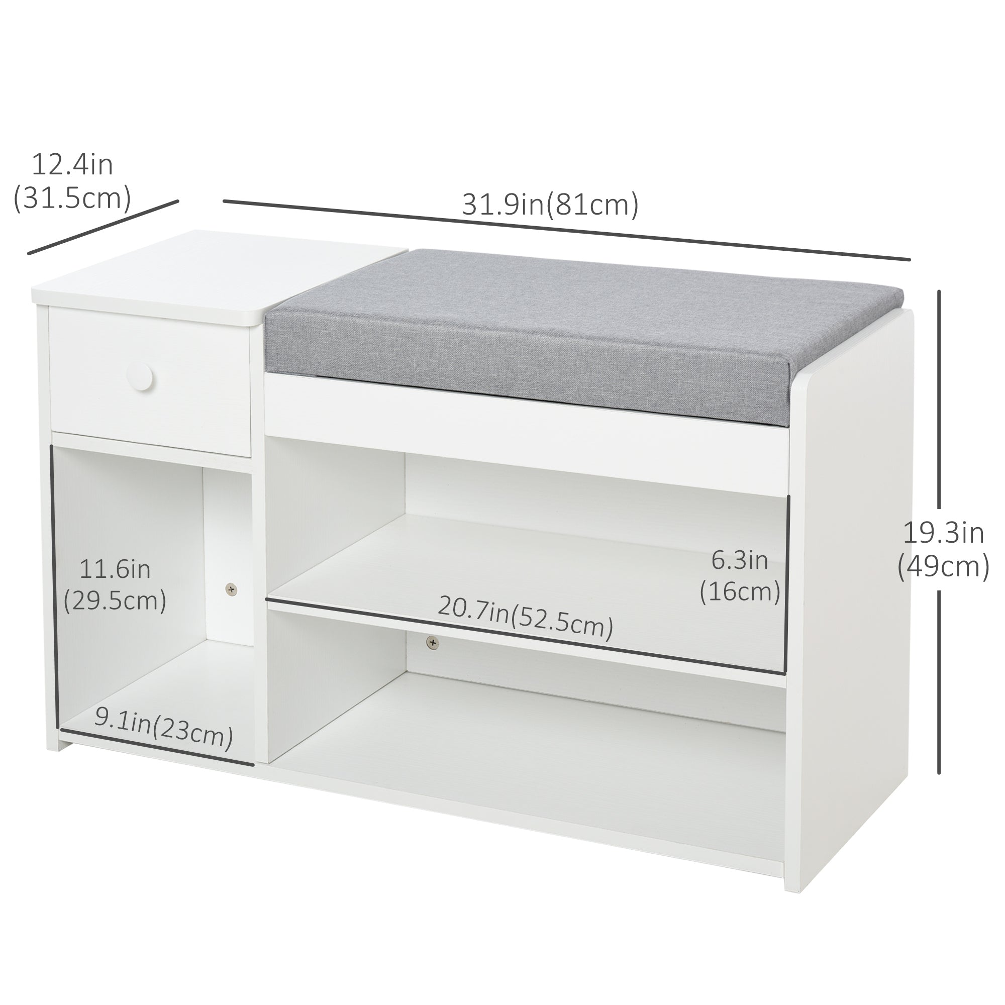 Shoe Bench with Storage, Modern Upholstered Entryway Bench with Shelves, Drawers and Table Top for Living Room, Hallway, White Shoe Storage Cabinets & Racks   at Gallery Canada