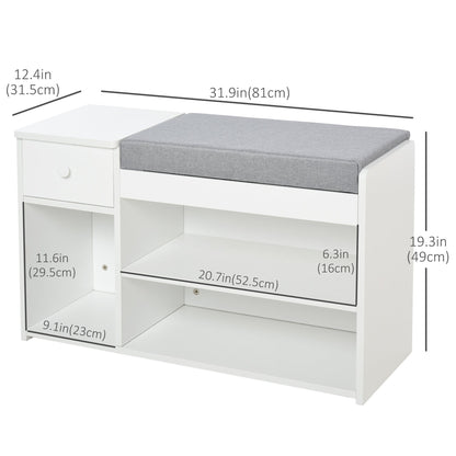 Shoe Bench with Storage, Modern Upholstered Entryway Bench with Shelves, Drawers and Table Top for Living Room, Hallway, White Shoe Storage Cabinets & Racks   at Gallery Canada