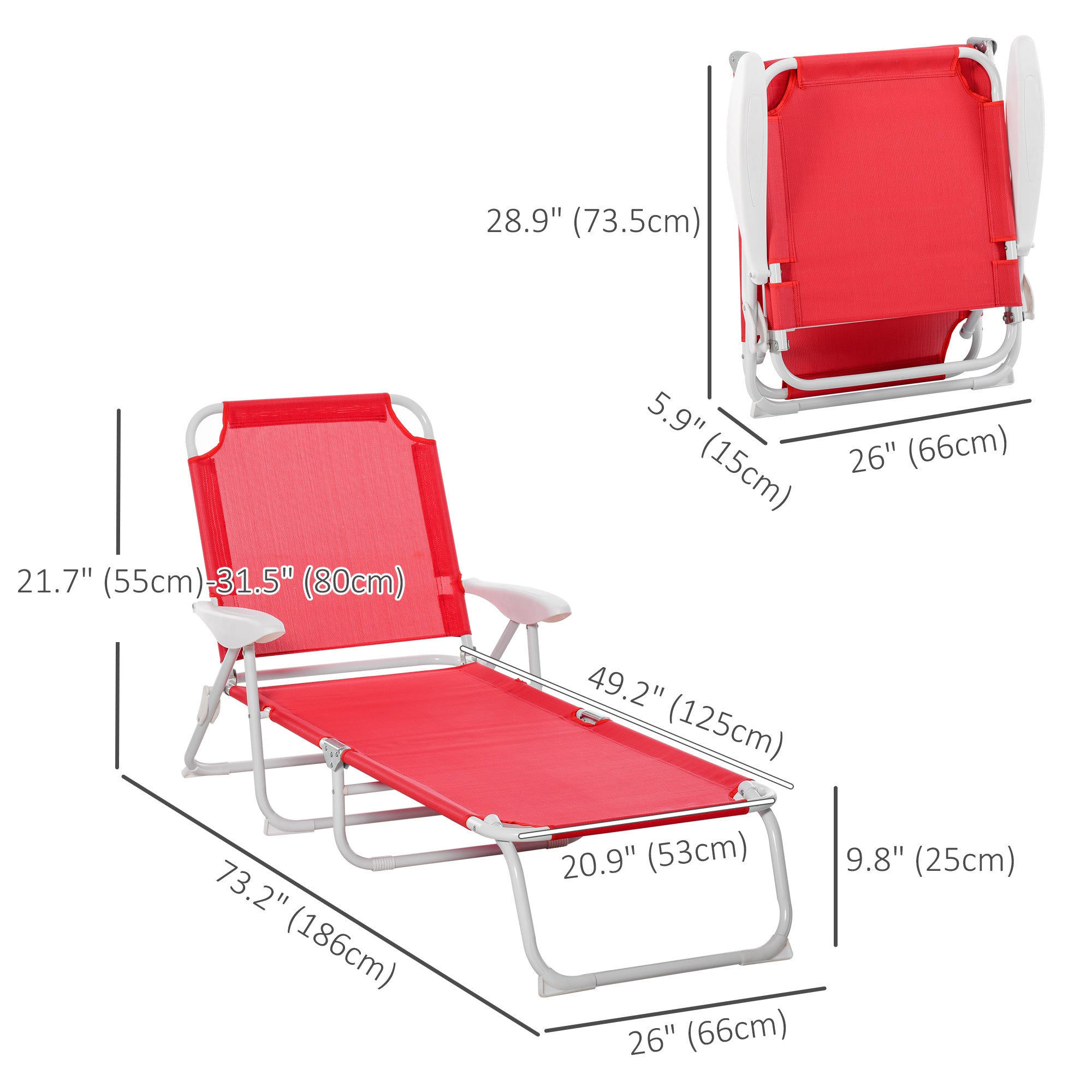 Outdoor Sun Lounger, Folding Chaise Lounge with 4-level Adjustable Backrest Lounger Chairs   at Gallery Canada