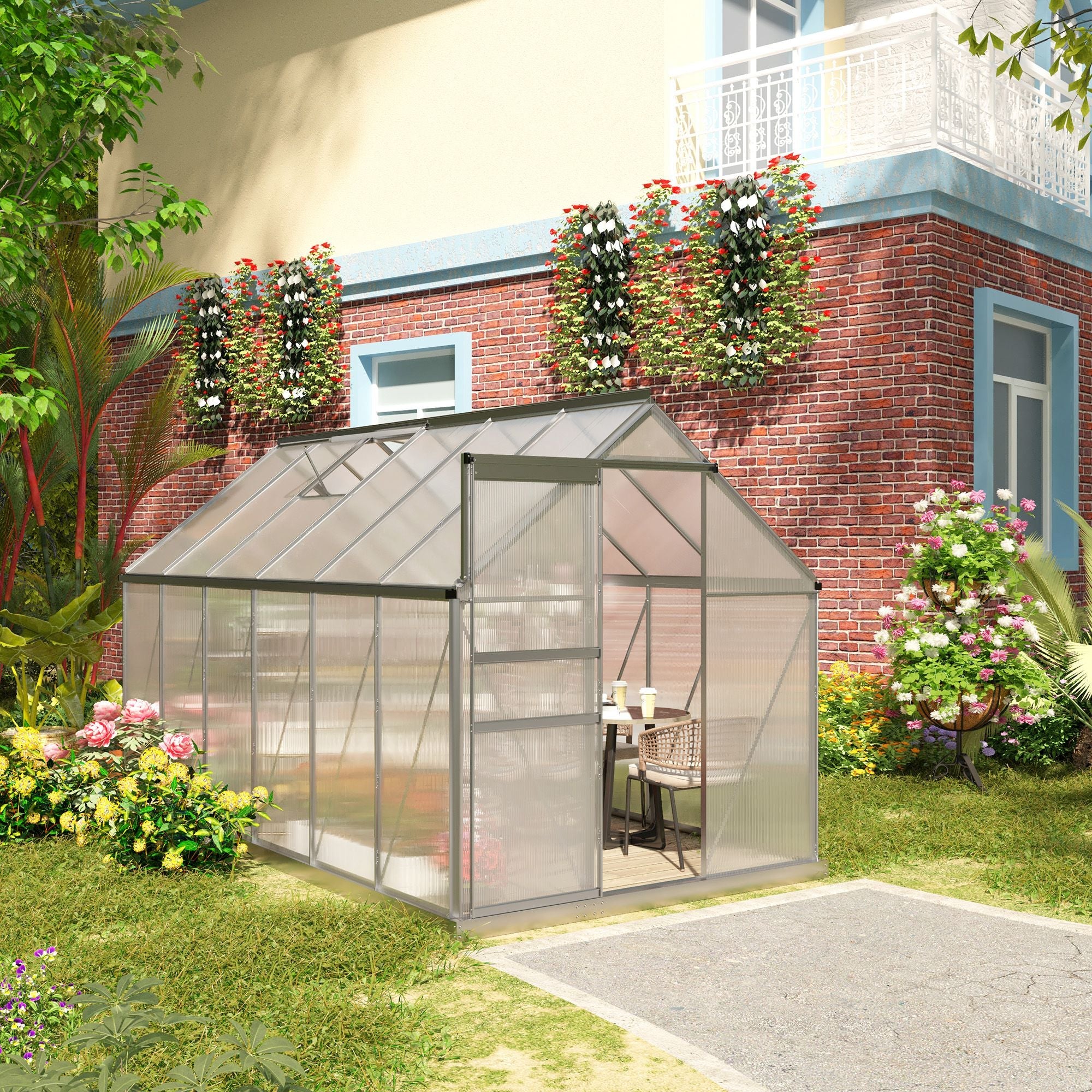 6' x 12' x 6.5' Walk-in Greenhouse, Polycarbonate Greenhouse with Adjustable Roof Vent, Base, Sliding Door, Clear Walk In Greenhouses   at Gallery Canada