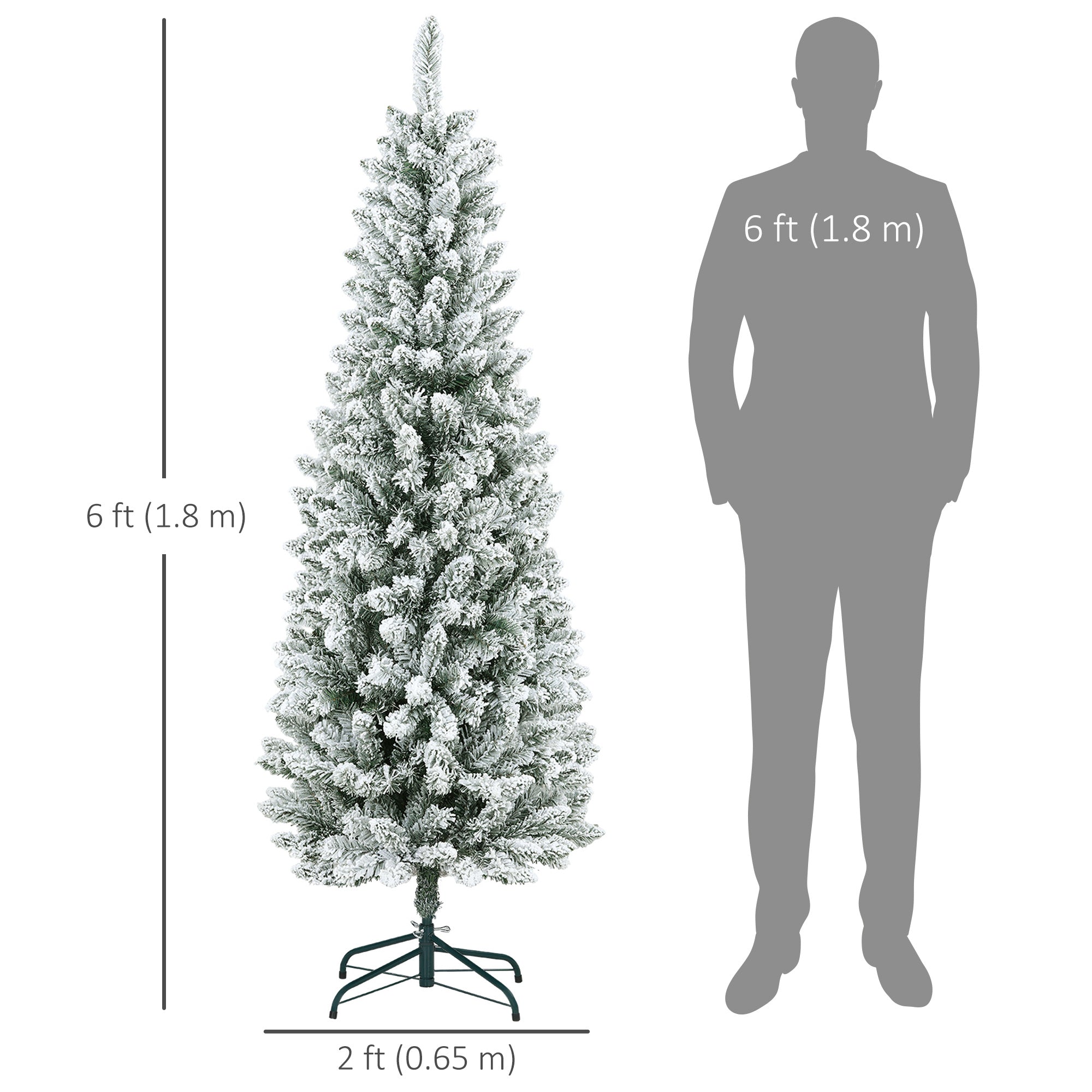 6ft Pencil Christmas Tree, Flocked Tree with 479 Branch Tips and Metal Base for Home, Indoor, Holiday Pencil Christmas Trees   at Gallery Canada