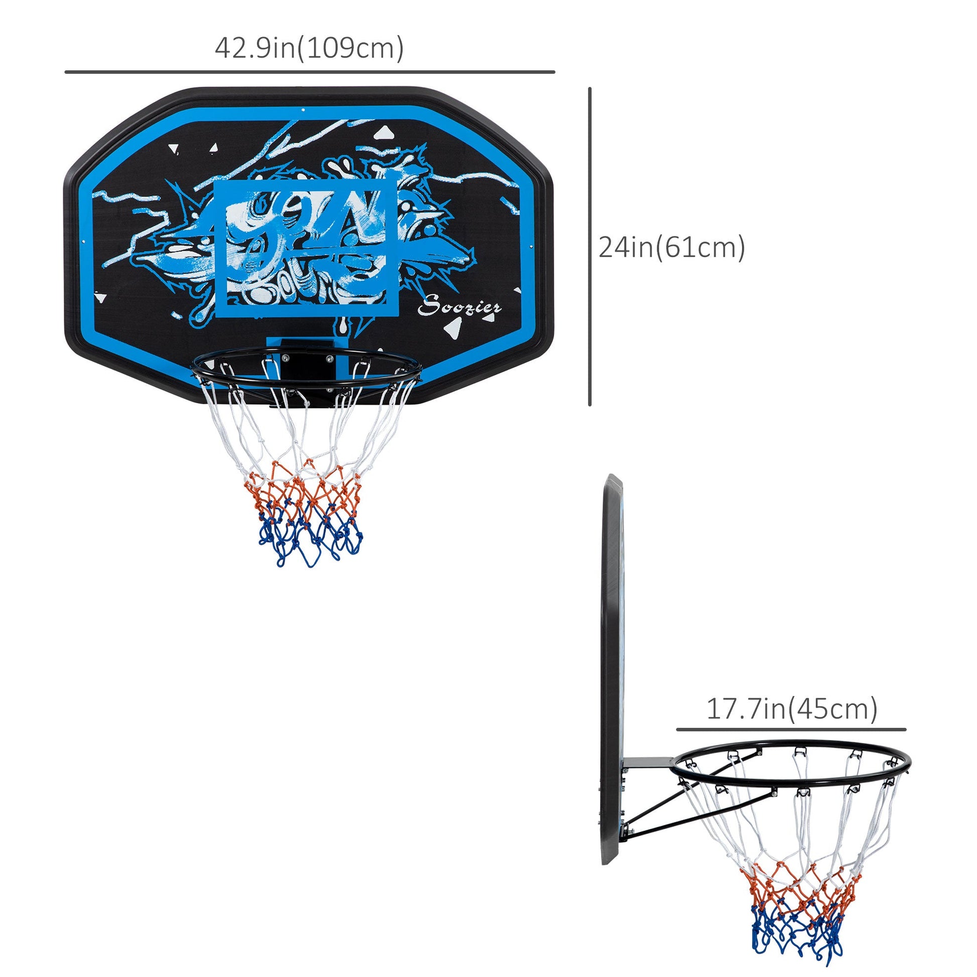 43" x 28" Wall Mounted Basketball Hoop for Kids & Adults, Indoor/Outdoor Use, Multi-Color Basketball   at Gallery Canada