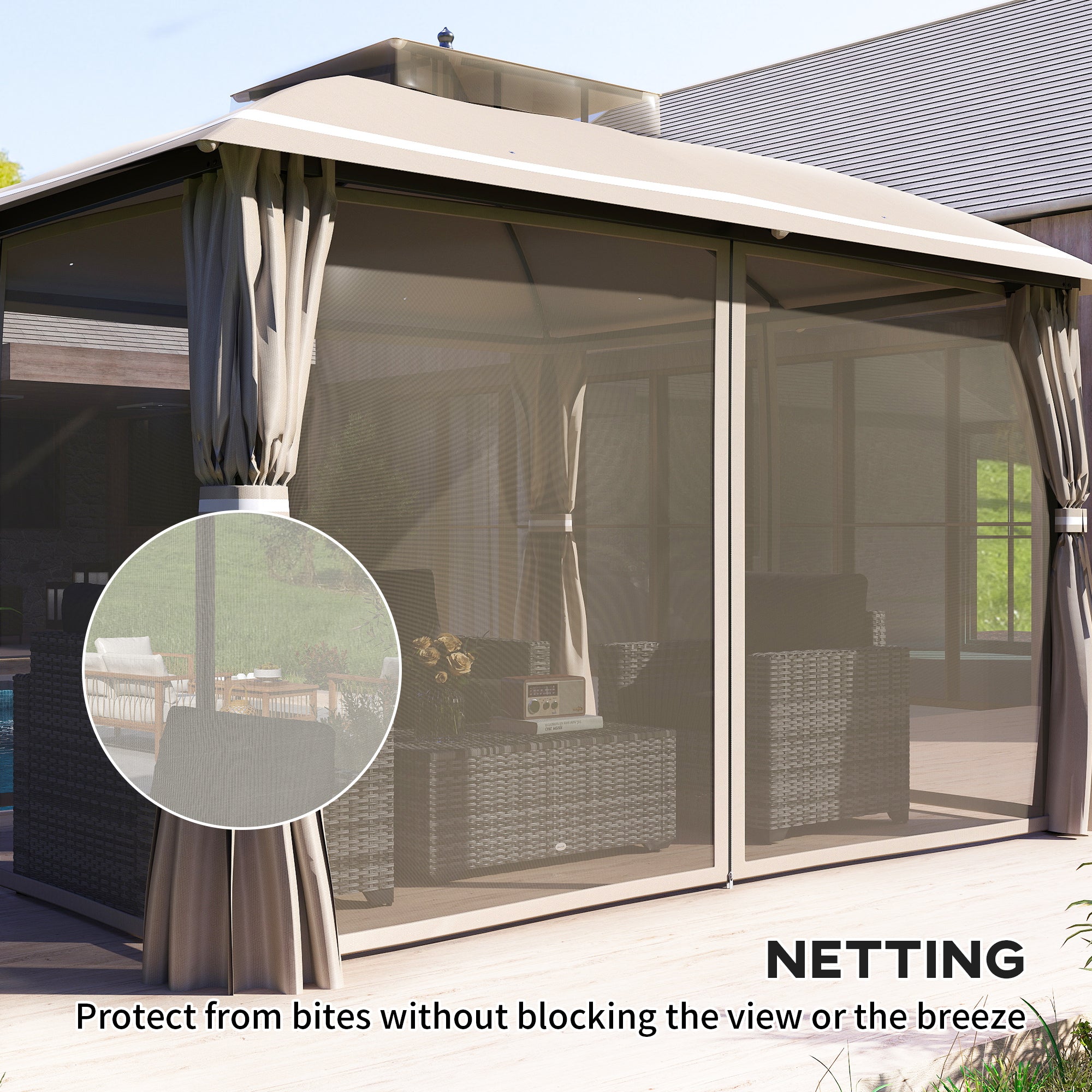 10' x 12' Outdoor Gazebo, Double Roof Patio Gazebo Canopy with Netting and Curtains for Garden, Lawn, Backyard, Deck Gazebos at Gallery Canada