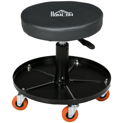 Shop Stool, Pneumatic Adjustable Mechanic Stool, with Tool Tray, Wheels - Black
