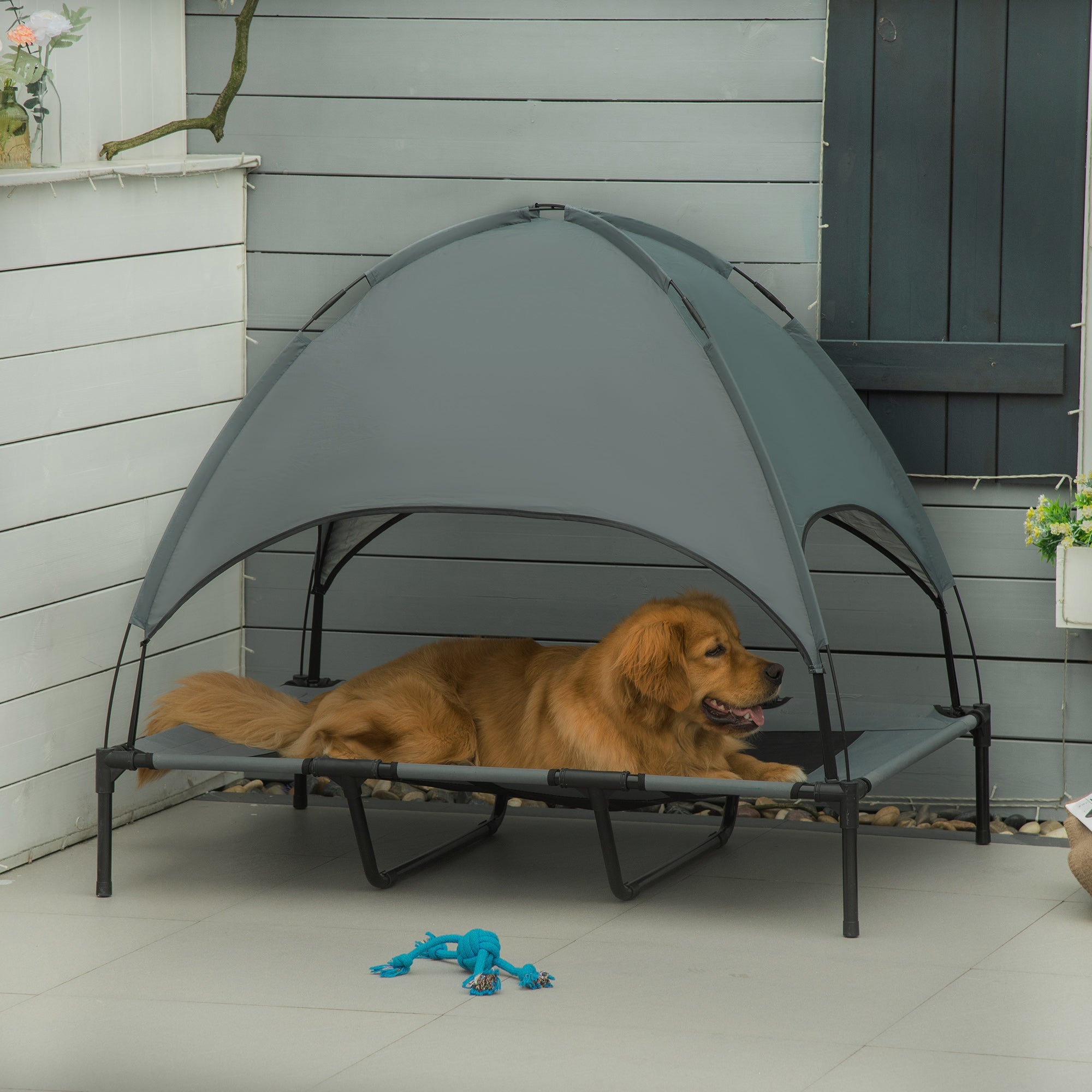 Elevated Dog Bed with Canopy, Portable Raised Dog Cot for XL Sized Dogs, Indoor &; Outdoor, 48