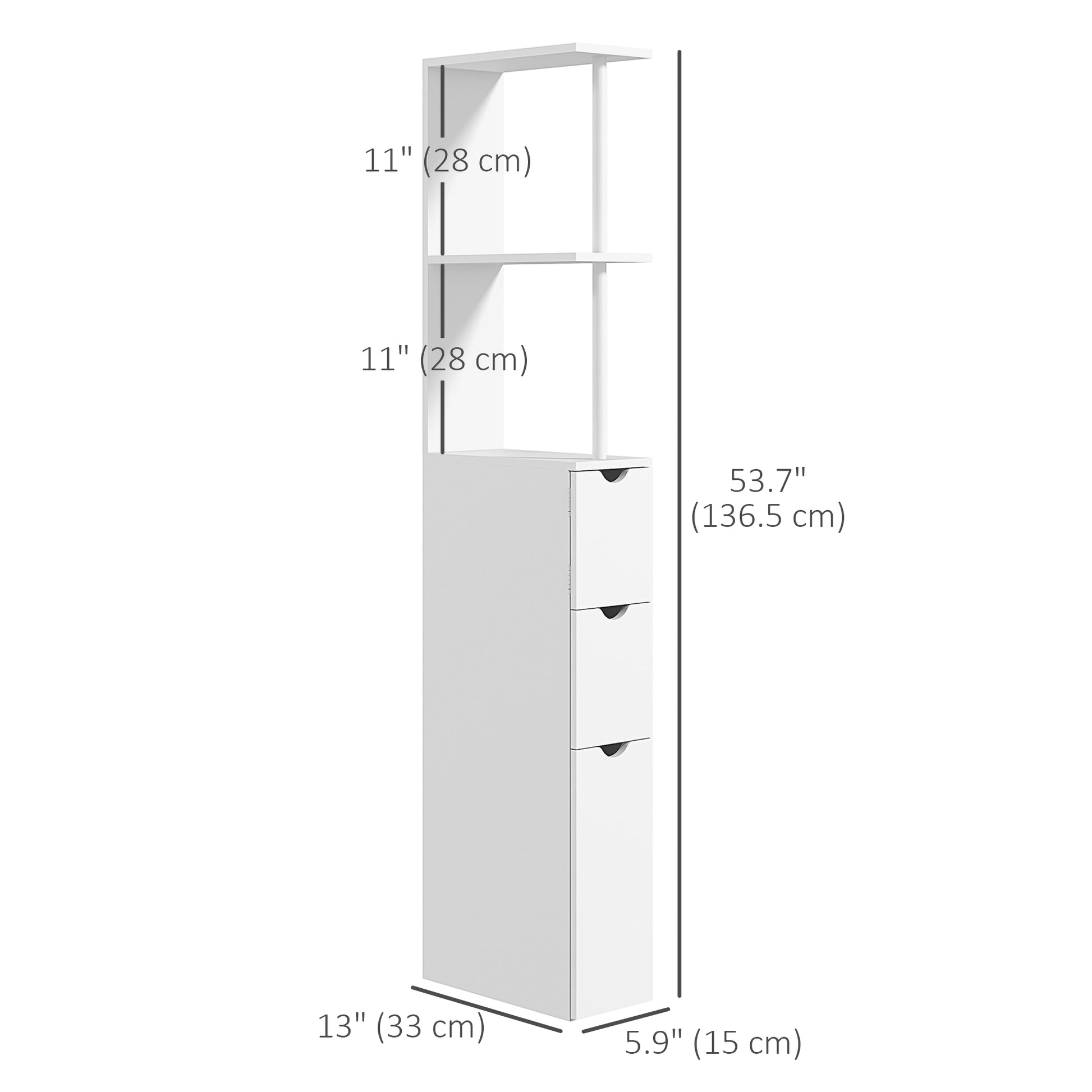 Tall Bathroom Storage Cabinet, Narrow Bathroom Cabinet with Drawers and Open Shelves for Small Spaces, White Bathroom Cabinets   at Gallery Canada