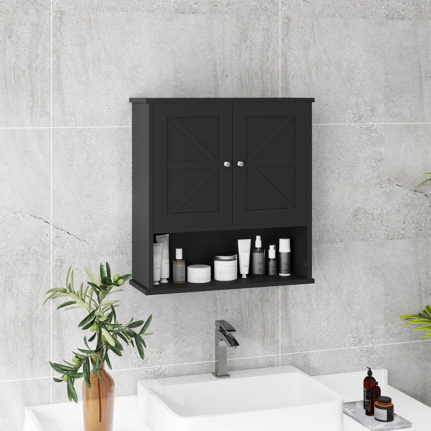 Farmhouse Bathroom Medicine Cabinet, Wall Cabinet with Barn Doors, and Adjustable Shelf for Laundry Room, Black Bathroom Cabinets at Gallery Canada