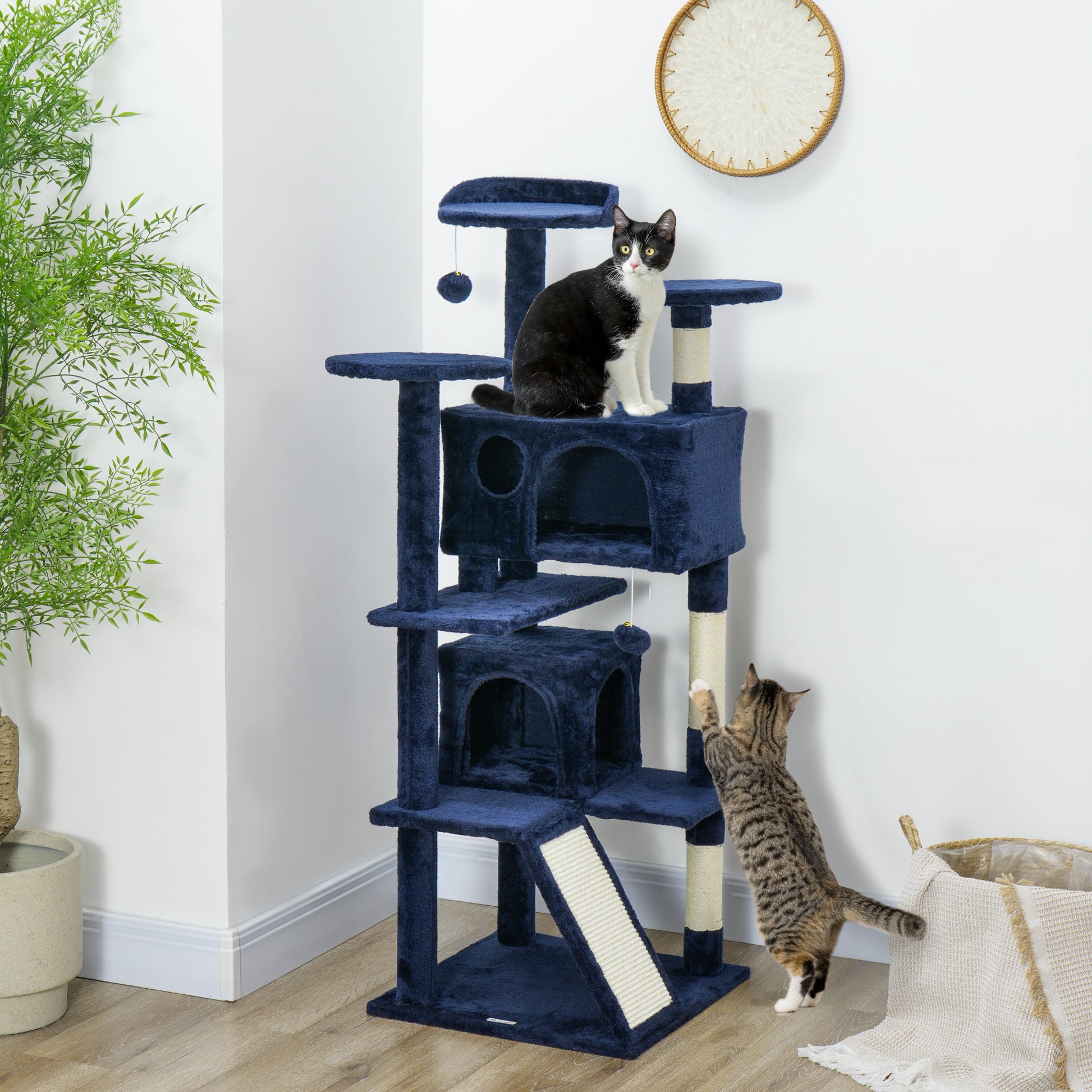 54" Cat Tree, Multi-Level Cat Tower with Scratching Posts, Cat Condos, Bed, Platforms, Ramp, Toy Ball, Dark Blue Cat Towers   at Gallery Canada