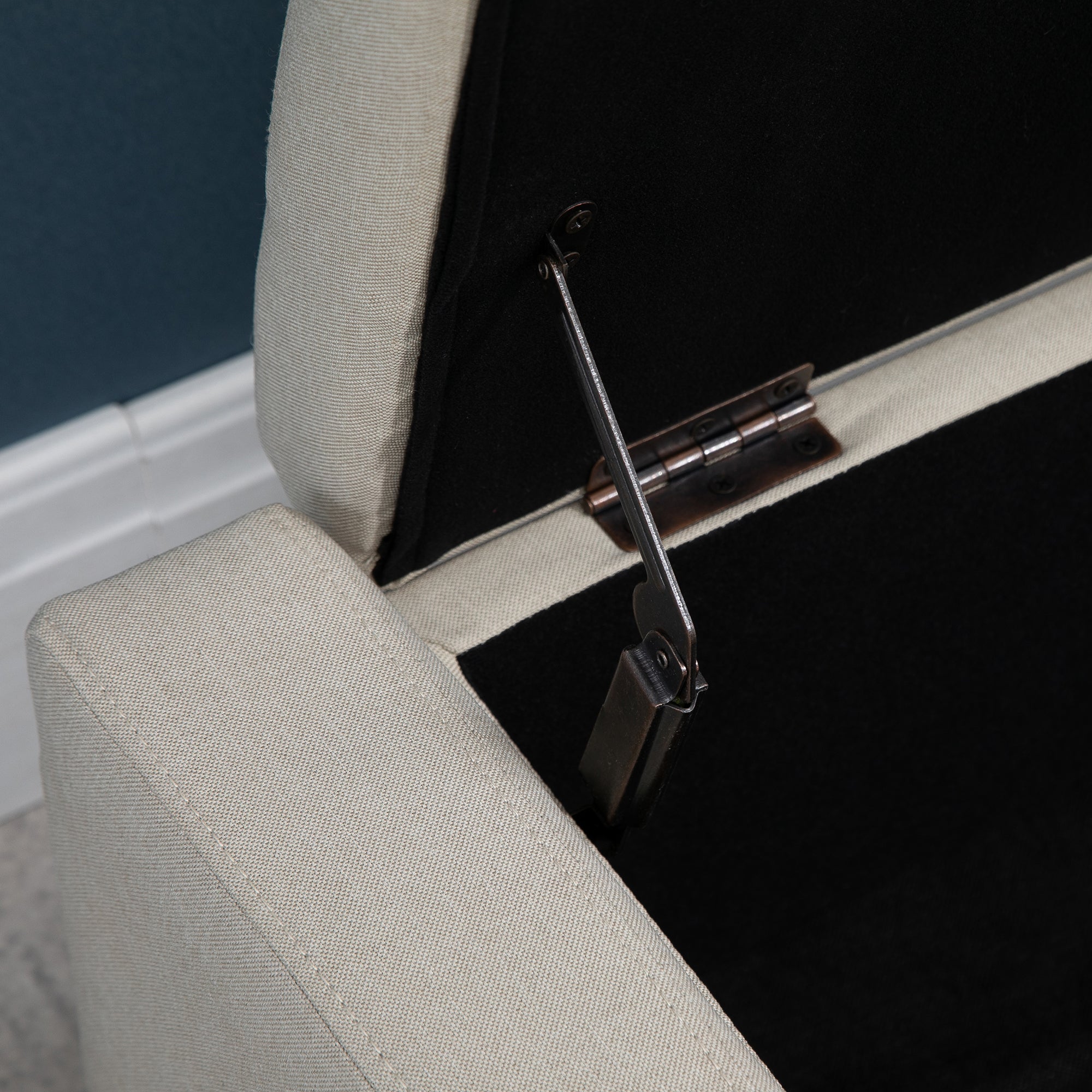Storage Ottoman Bench Linen-Touch Fabric Tufted Chest Footstool with Flipping Top, Beige Storage Ottomans & Benches at Gallery Canada