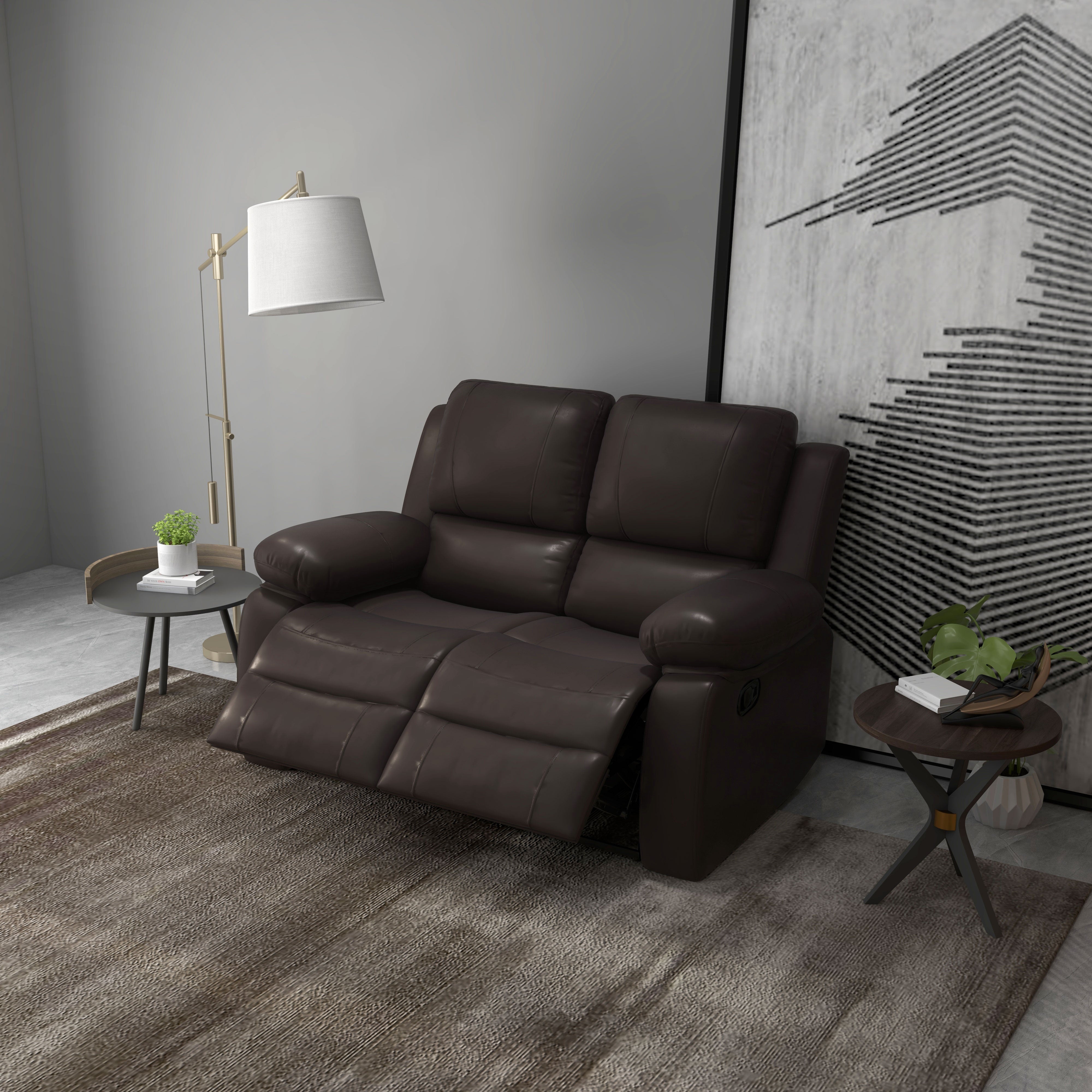 PU Leather Manual Recliner Sofa, Double Reclining Loveseat with Pullback Control Footrest for Living Room, Brown 2-Seater Sofas   at Gallery Canada