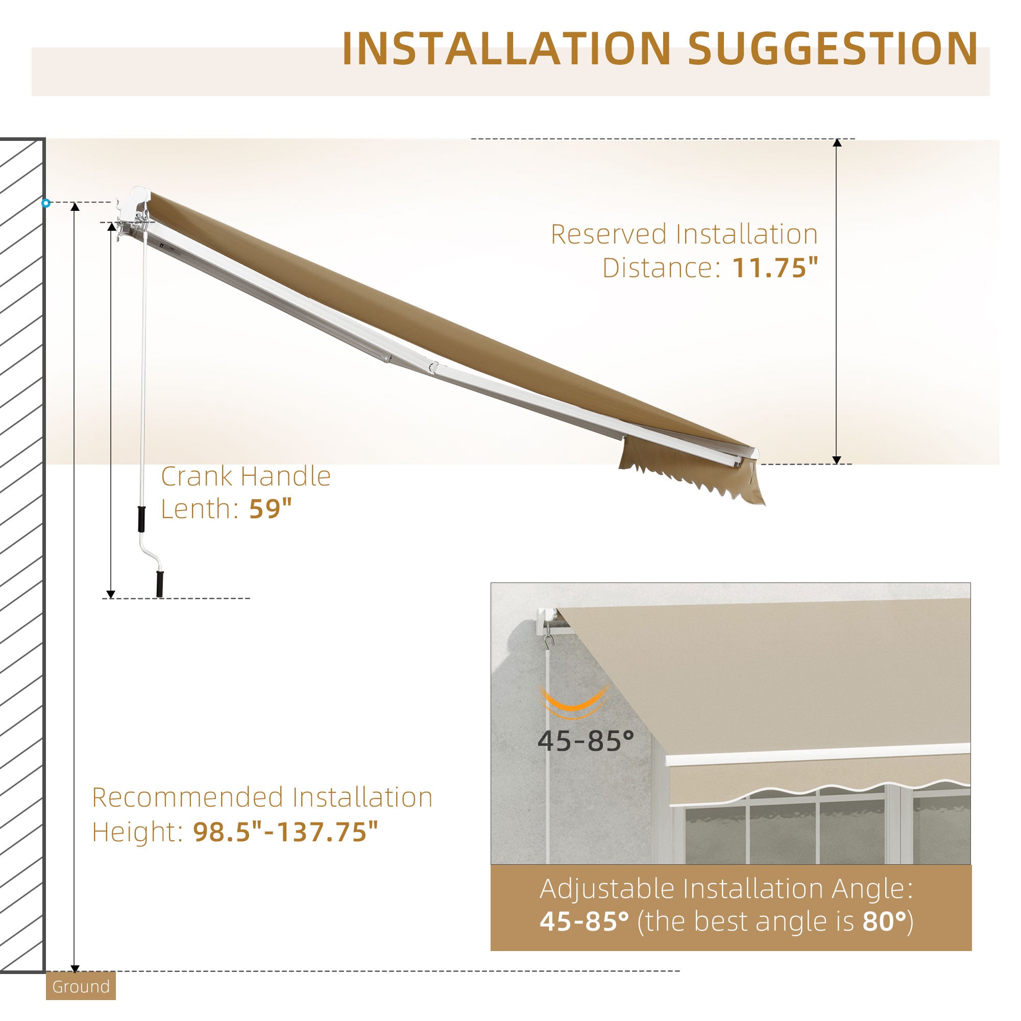 13' x 8' Manual Retractable Patio Awning Sun Shade Outdoor Deck Window Door Canopy Shelter Aluminum Frame Khaki Window Awnings at Gallery Canada
