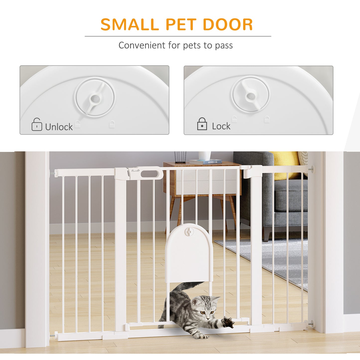 30"-52" Extra Wide Pet Gate Barrier with Small Door, White Houses, Kennels & Pens   at Gallery Canada