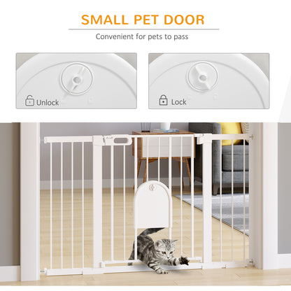 30"-52" Extra Wide Pet Gate Barrier with Small Door, White Houses, Kennels & Pens   at Gallery Canada