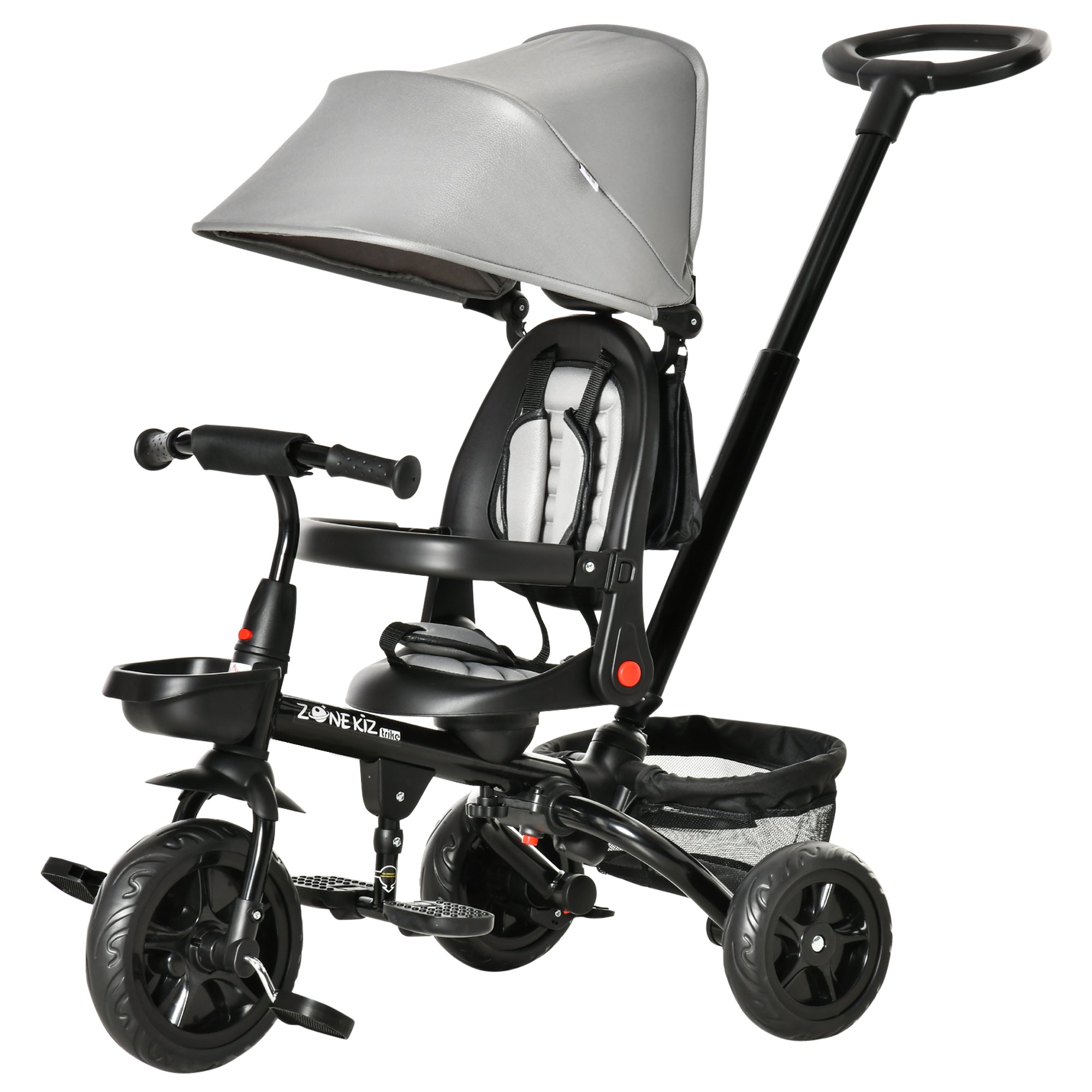 Baby Tricycle 4 In 1 Trike w/ Reversible Angle Adjustable Seat Removable Handle Canopy Handrail Belt Storage Footrest Brake Clutch for 1-5 Years Old Grey Tricycles for Kids at Gallery Canada
