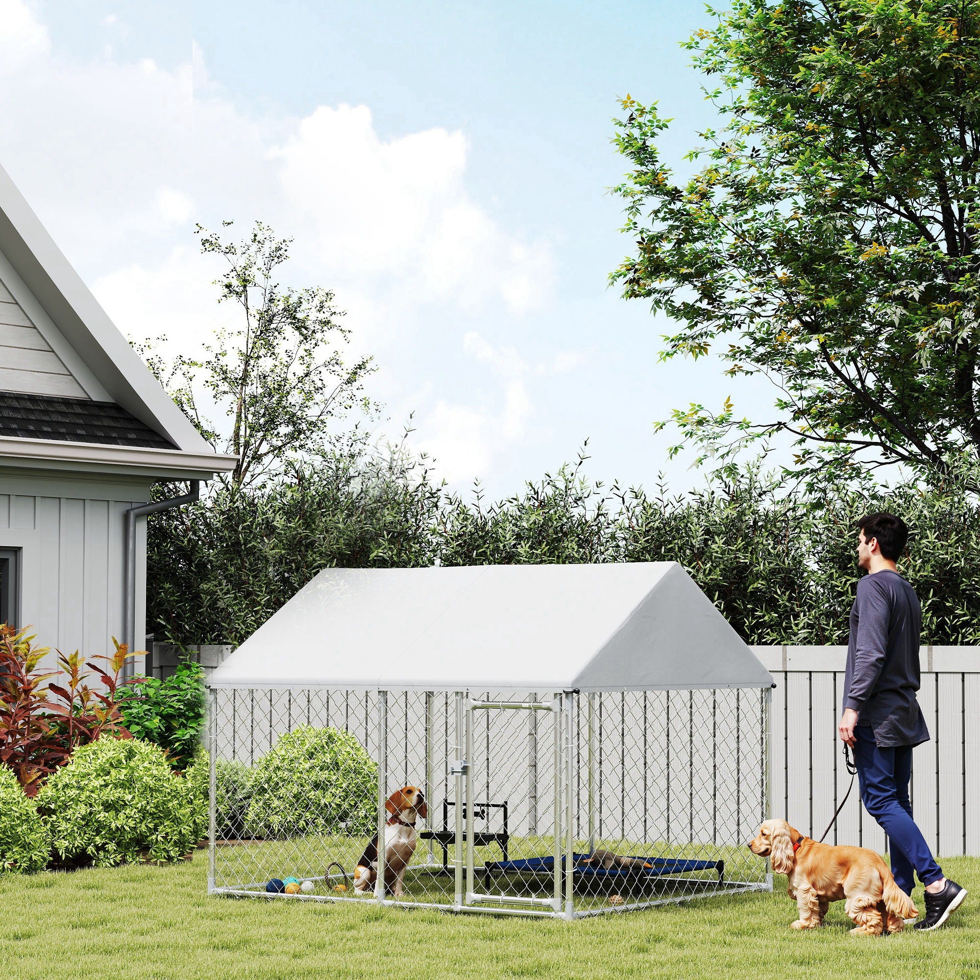Outdoor Dog Kennel with Waterproof &; Anti-UV Cover, Quick-Connect Frame, Secure Lock for Small Medium Dogs Houses, Kennels & Pens at Gallery Canada