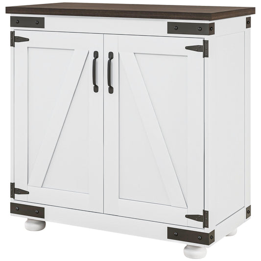 Sideboard Buffet, Kitchen Storage Cabinet with Barn Door and Adjustable Shelves, White and Brown Storage Cabinets   at Gallery Canada