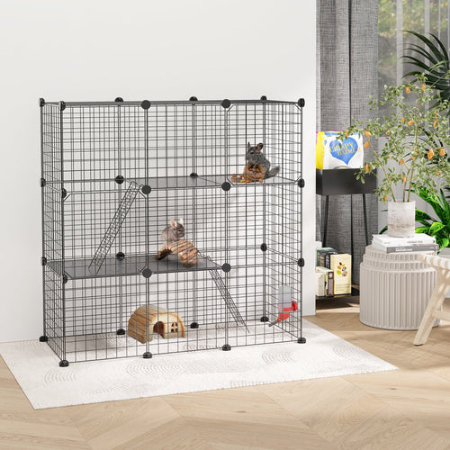 31 Panels Small Animal Cage, Pet Playpen w/ Doors, Chinchilla Cage w/ Ramps, for Ferret, Squirrel, Indoor Use