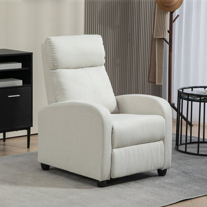 Fabric Recliner Chair Manual Home Theater Seating Single Reclining Sofa Chair with Padded Seat for Living Room, Cream White Single Sofas Cream  at Gallery Canada