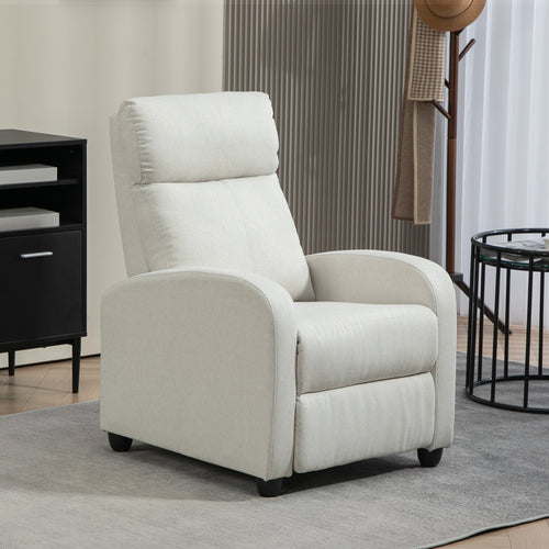 Fabric Recliner Chair Manual Home Theater Seating Single Reclining Sofa Chair with Padded Seat for Living Room, Cream White