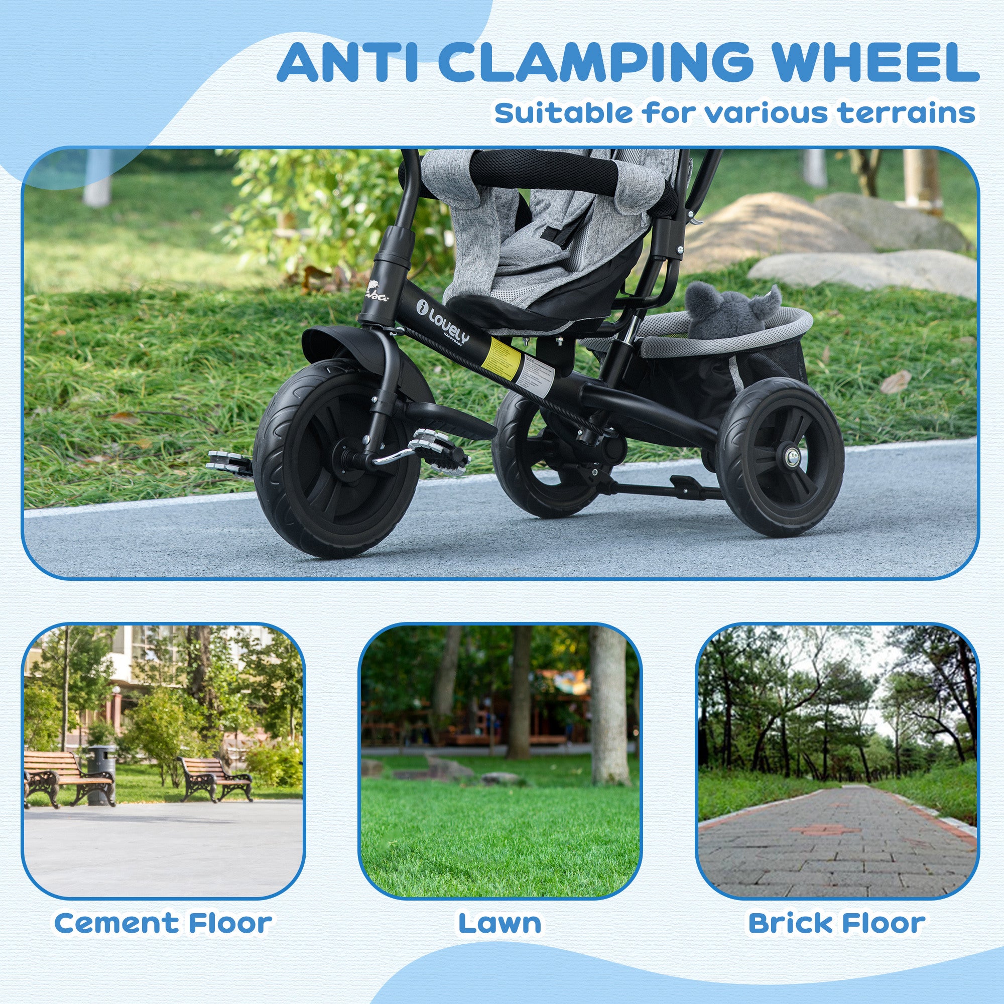 6 in 1 Tricycle for Toddler 1-5 Years with Parent-Push Handle, Grey Tricycles for Kids at Gallery Canada