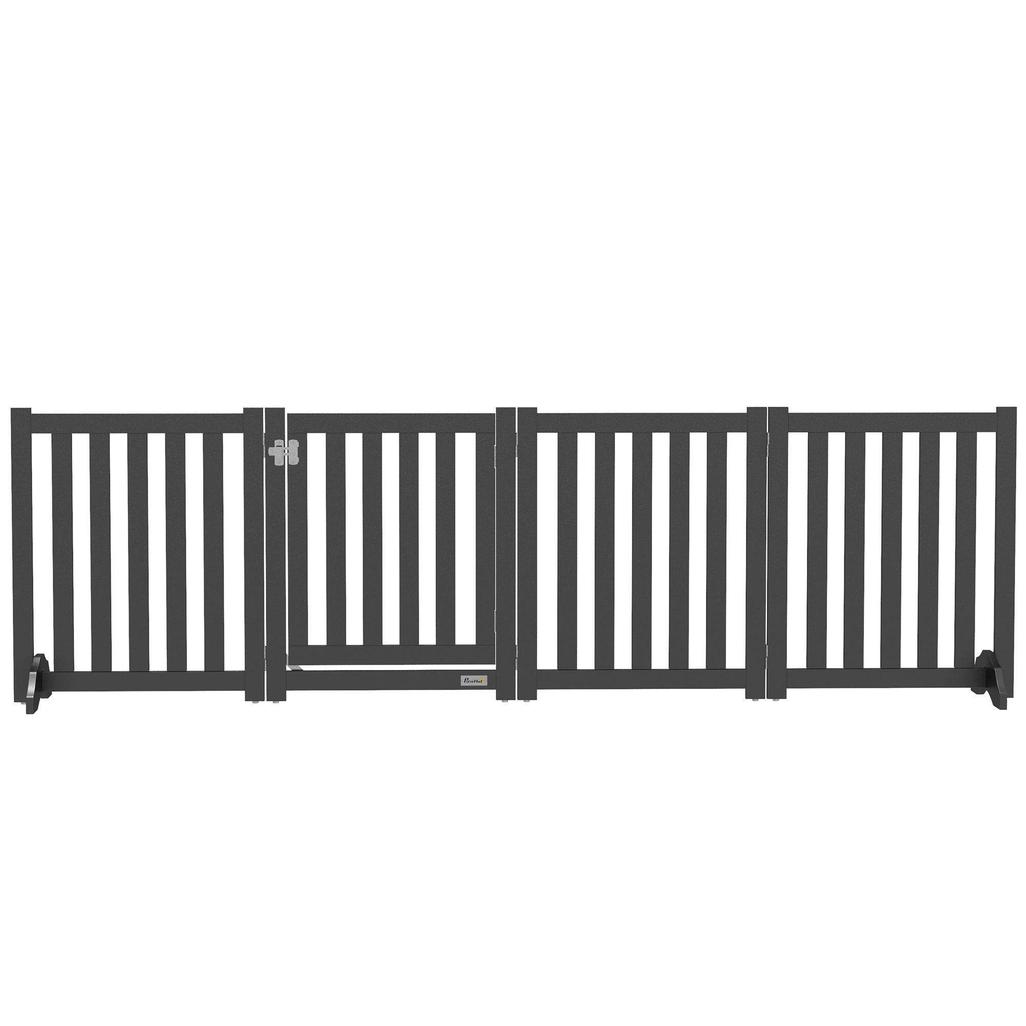 Foldable Dog Gate with Door, 4 Panels Fressstanding Pet Gate, Black Houses, Kennels & Pens   at Gallery Canada