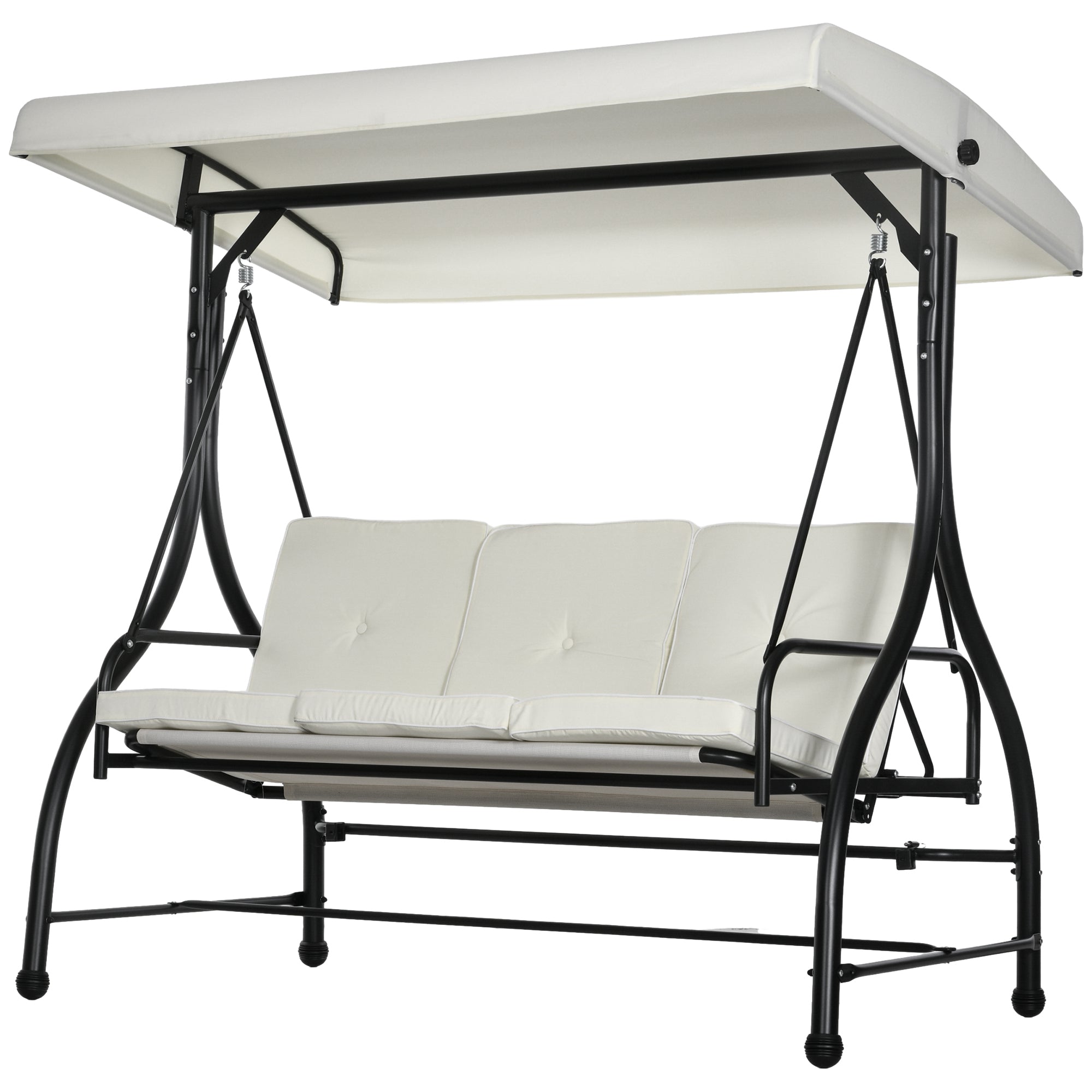 Convertible Patio Swing Bed with Canopy and Cushions, 3 Seater Porch Swing for Outdoor, Backyard, Garden, Cream White Porch Swings with Canopy   at Gallery Canada