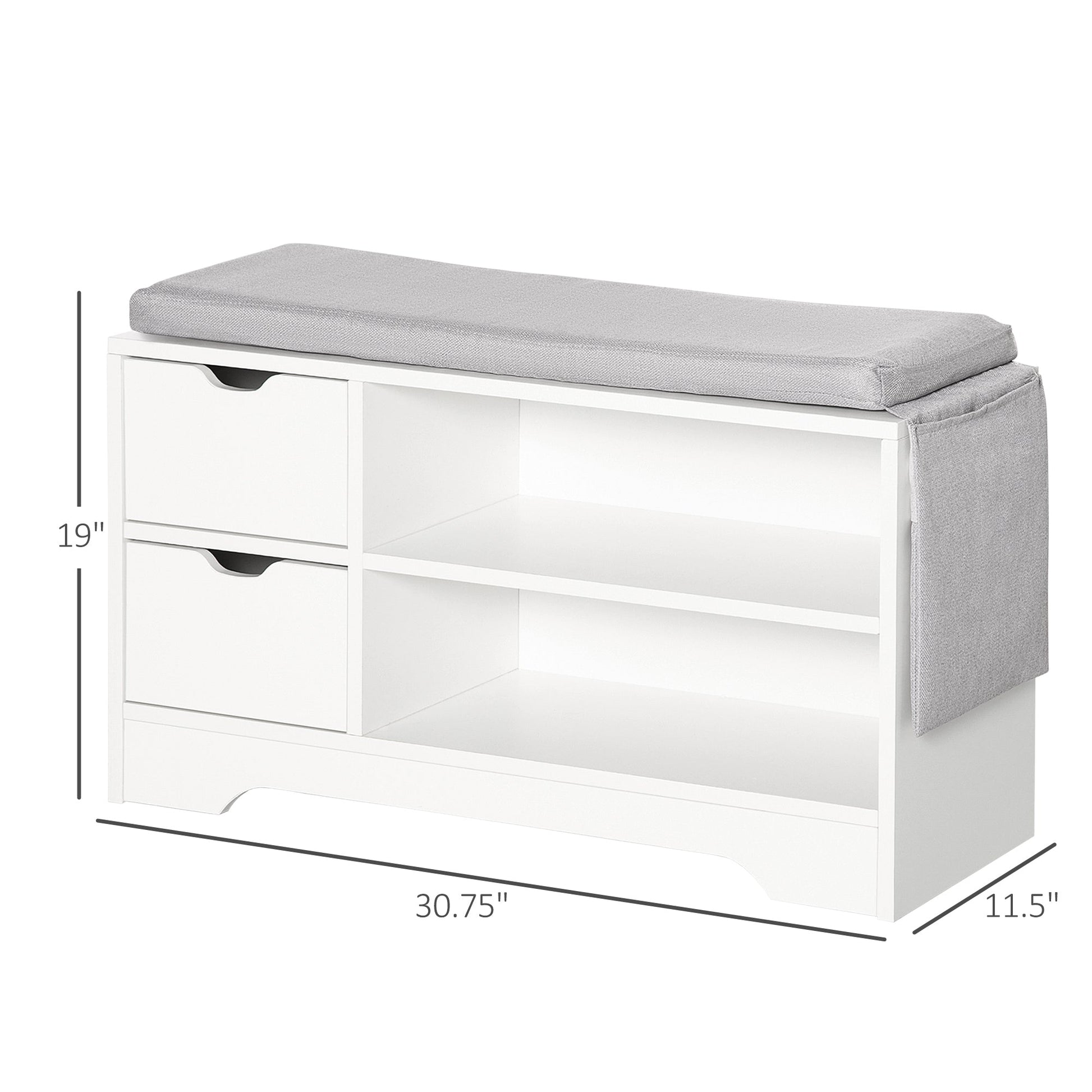 Shoe Bench with Storage, Modern Upholstered Entryway Bench with Open Shelves, Drawers and Pocket for Living Room, Hallway, White Shoe Storage Cabinets & Racks Multi Colour  at Gallery Canada