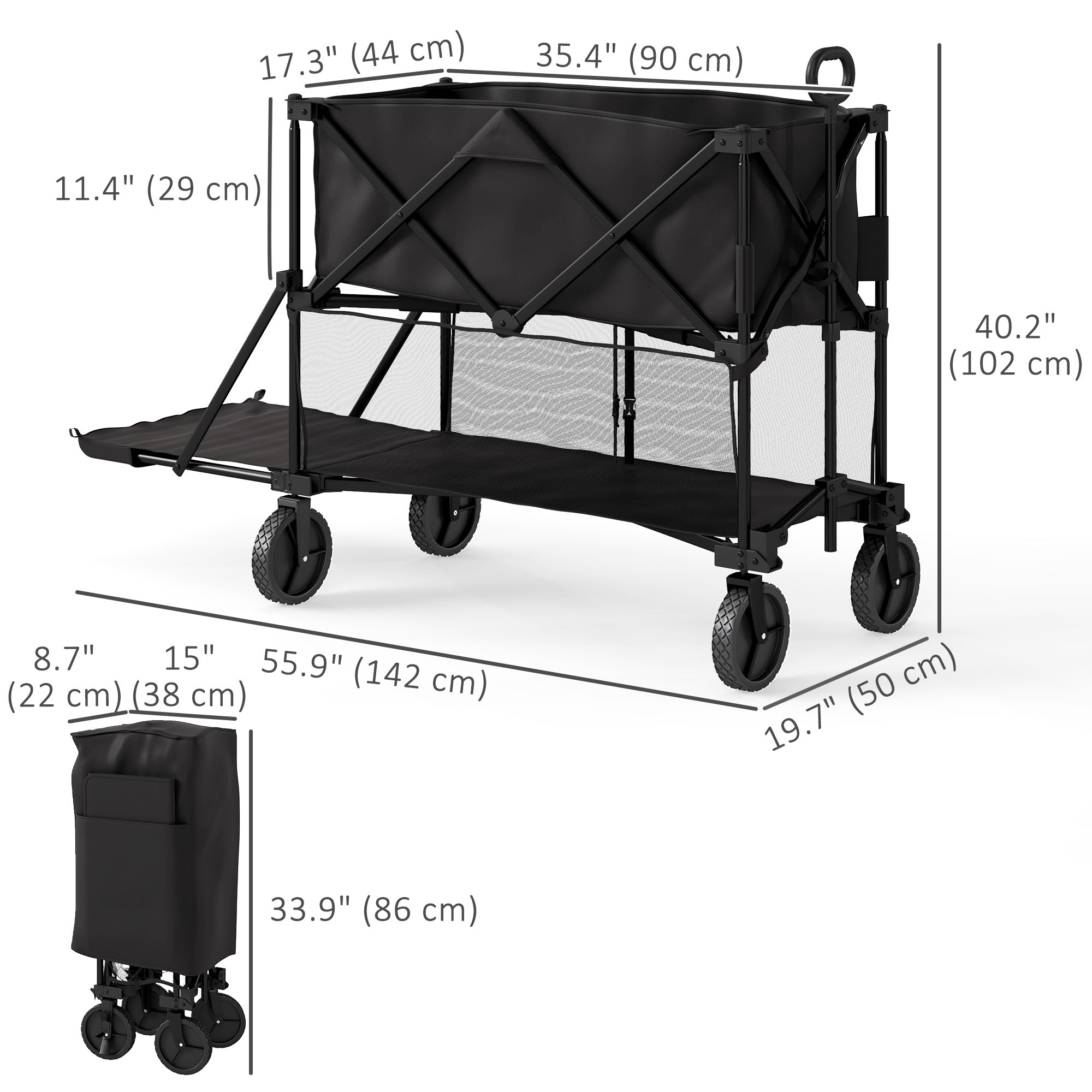 Double Decker Folding Wagon Cart, 450LBS &; 350L Capacity Collapsible Garden Cart for Camping Sports Shopping and Beach Folding Garden Carts at Gallery Canada