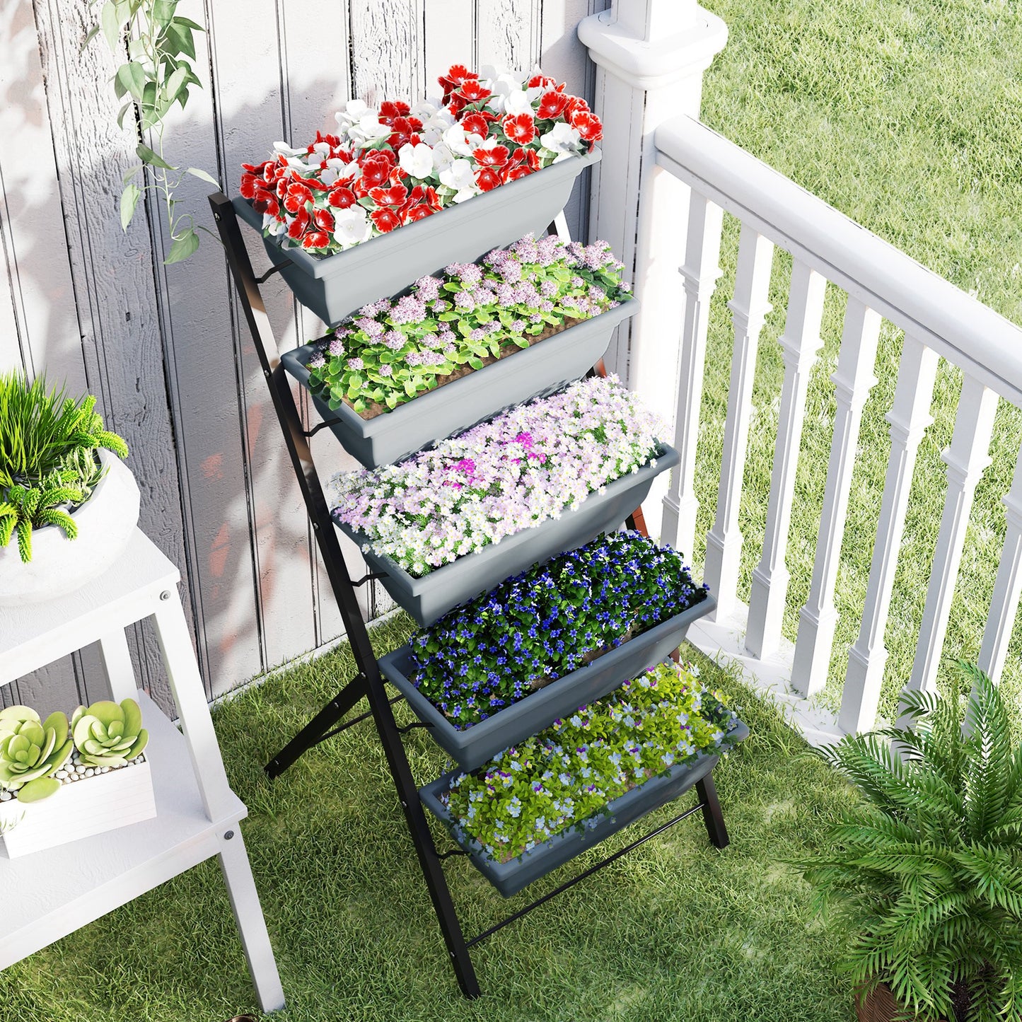 5-Tier Raised Garden Bed Plant Stand Flower Pots with Leaking Holes Grey Plant Stands at Gallery Canada