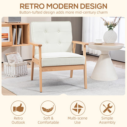 Modern Armchair Fabric, Accent Chair with Tufted Back, Wood Legs and Thick Padding for Living Room, Bedroom, Cream White Accent Chairs   at Gallery Canada