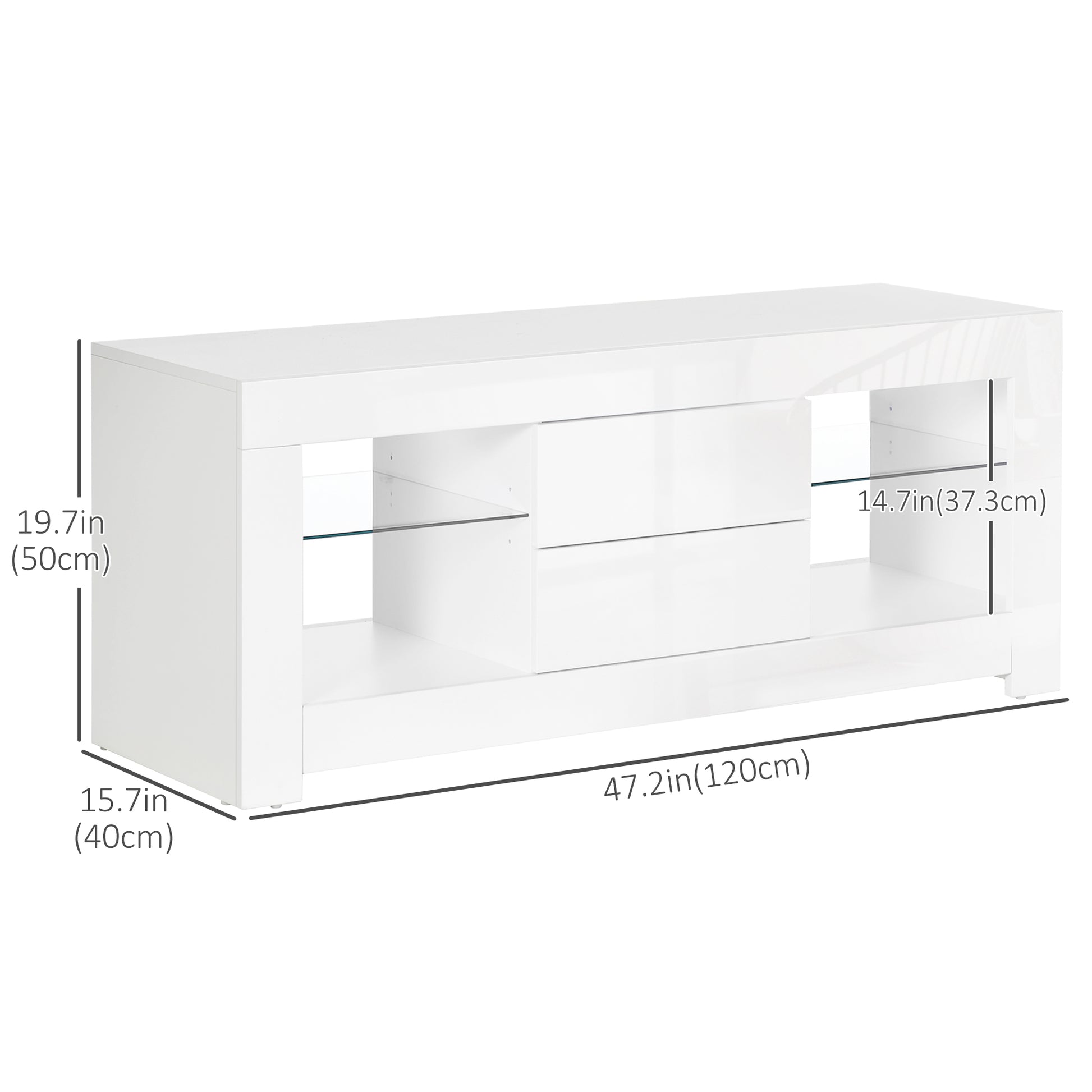 TV Stand with LED Lights for TVs up to 55", TV Cabinet with Storage Shelves and Drawers, 47.2"x15.7"x19.7", White TV Stands   at Gallery Canada